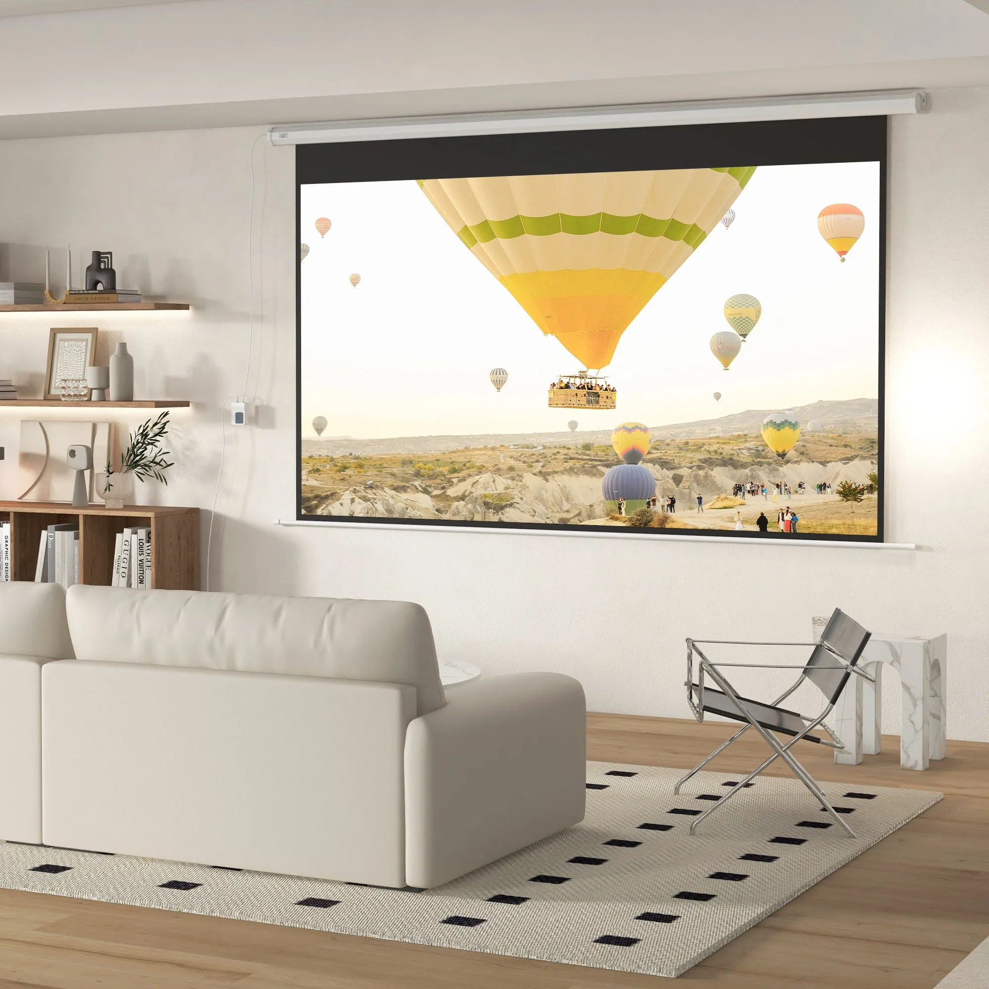 Motorized Projector Screen 120" 16:9 with Remote Control, Wall and Ceiling Mount, White - Image 2