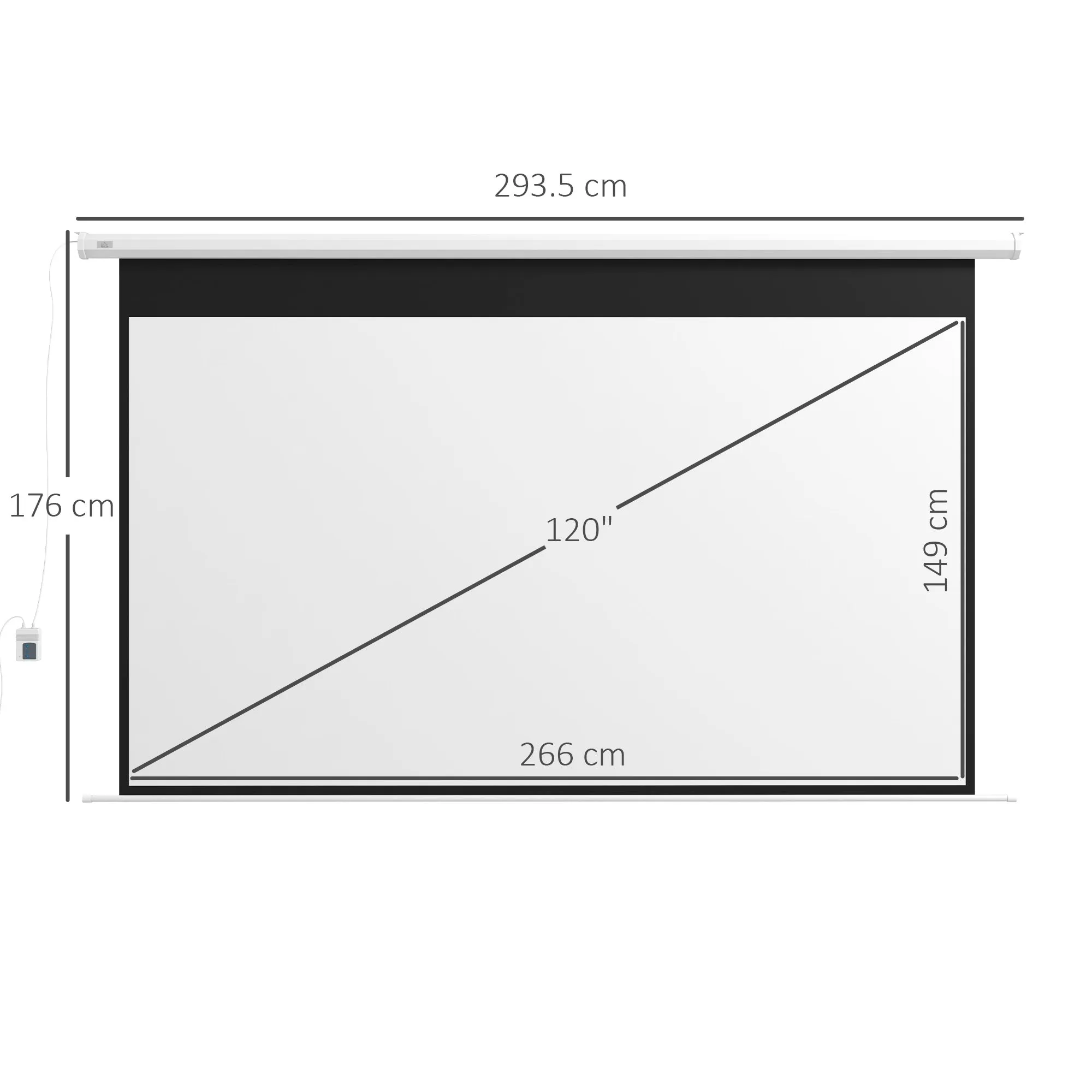 Motorized Projector Screen 120" 16:9 with Remote Control, Wall and Ceiling Mount, White - Image 3