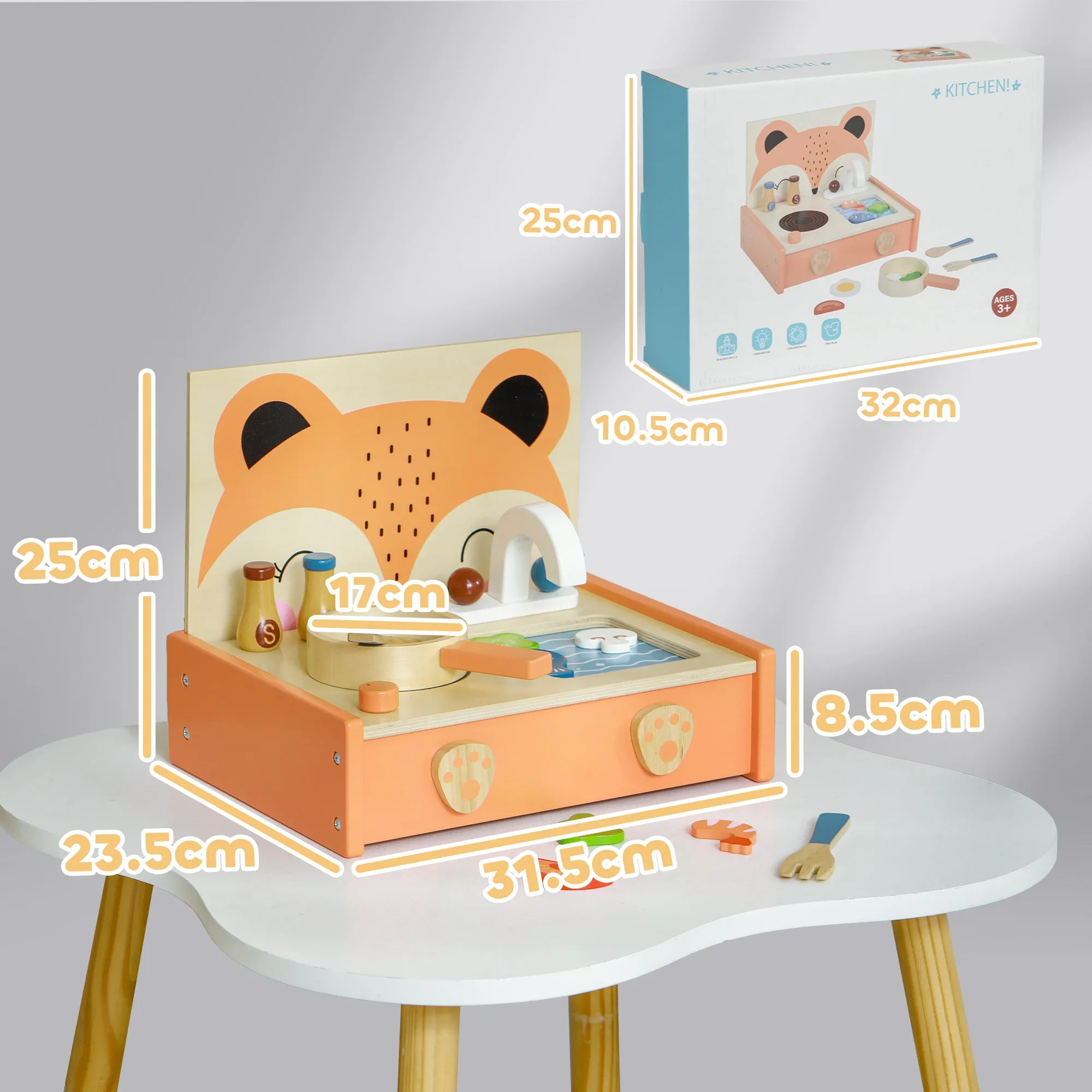 Toy Kitchen for Children 3-5 Years with Stove and 12 Wooden Accessories, Multicolo - Image 3