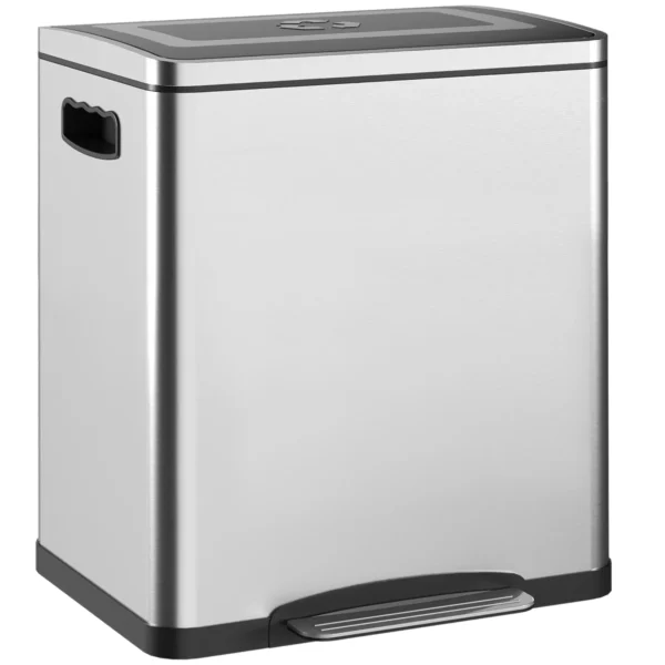 15L 2-Section Pedal Bin with Silent Lid, Stainless Steel and PP, 40x34.8x47.5 cm
