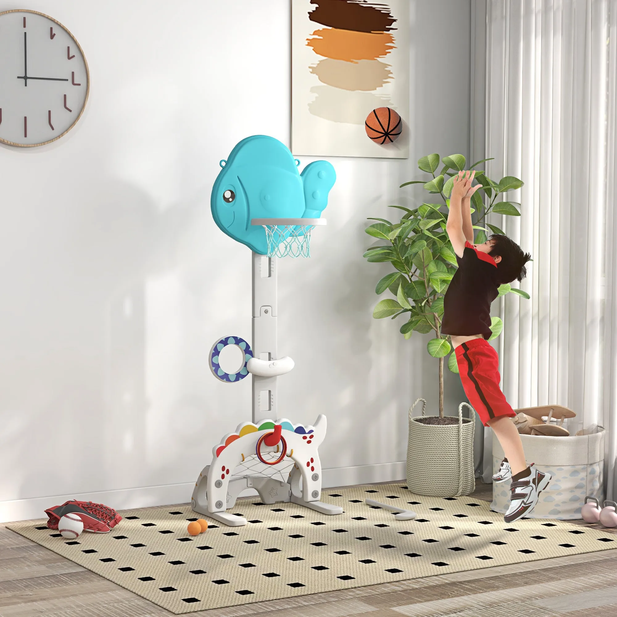 Kids Basketball Hoop 5 in 1 with Adjustable Height, Football Goal and Golf, Ages 3-6 Years - Image 2