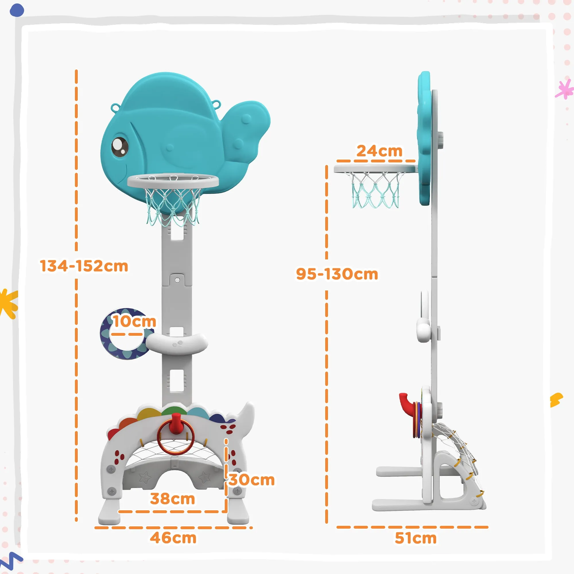 Kids Basketball Hoop 5 in 1 with Adjustable Height, Football Goal and Golf, Ages 3-6 Years - Image 3
