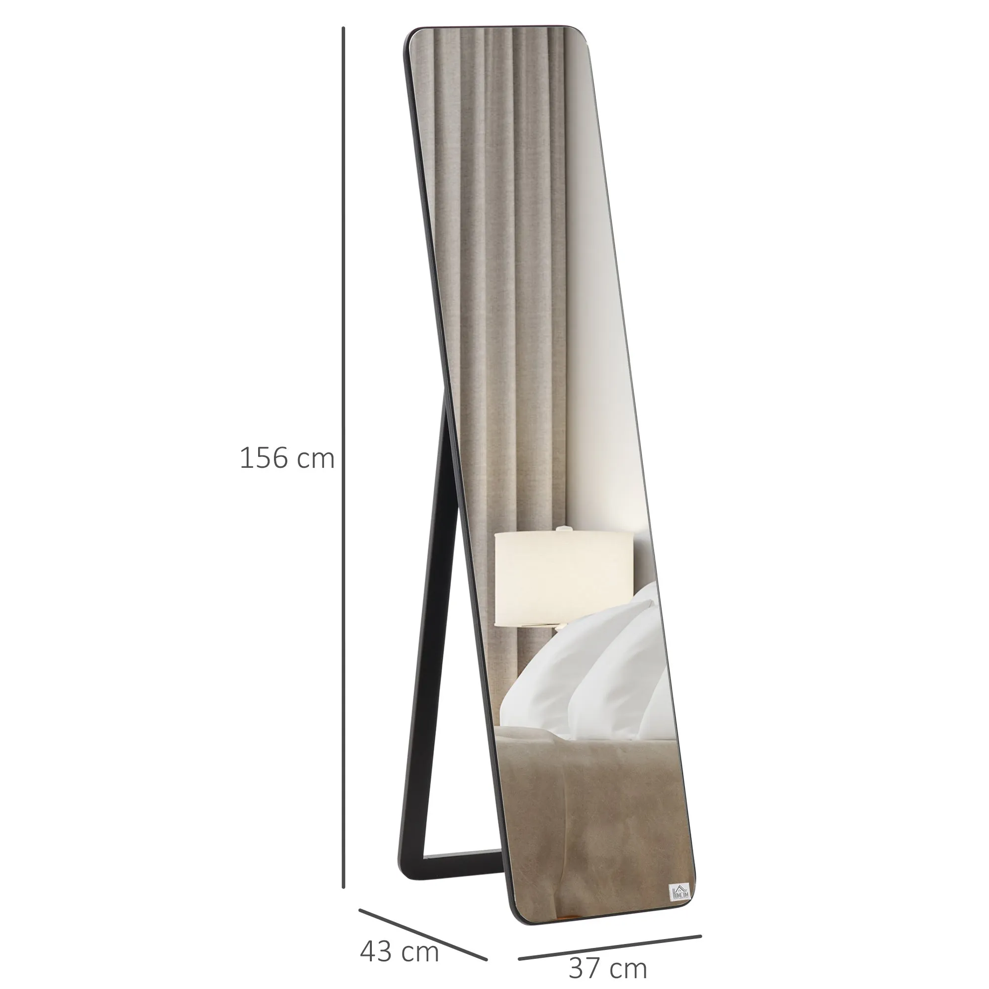 Floor and Wall Mirror with Wooden Structure and Folding Support, 37x43x156cm, Black - Image 2