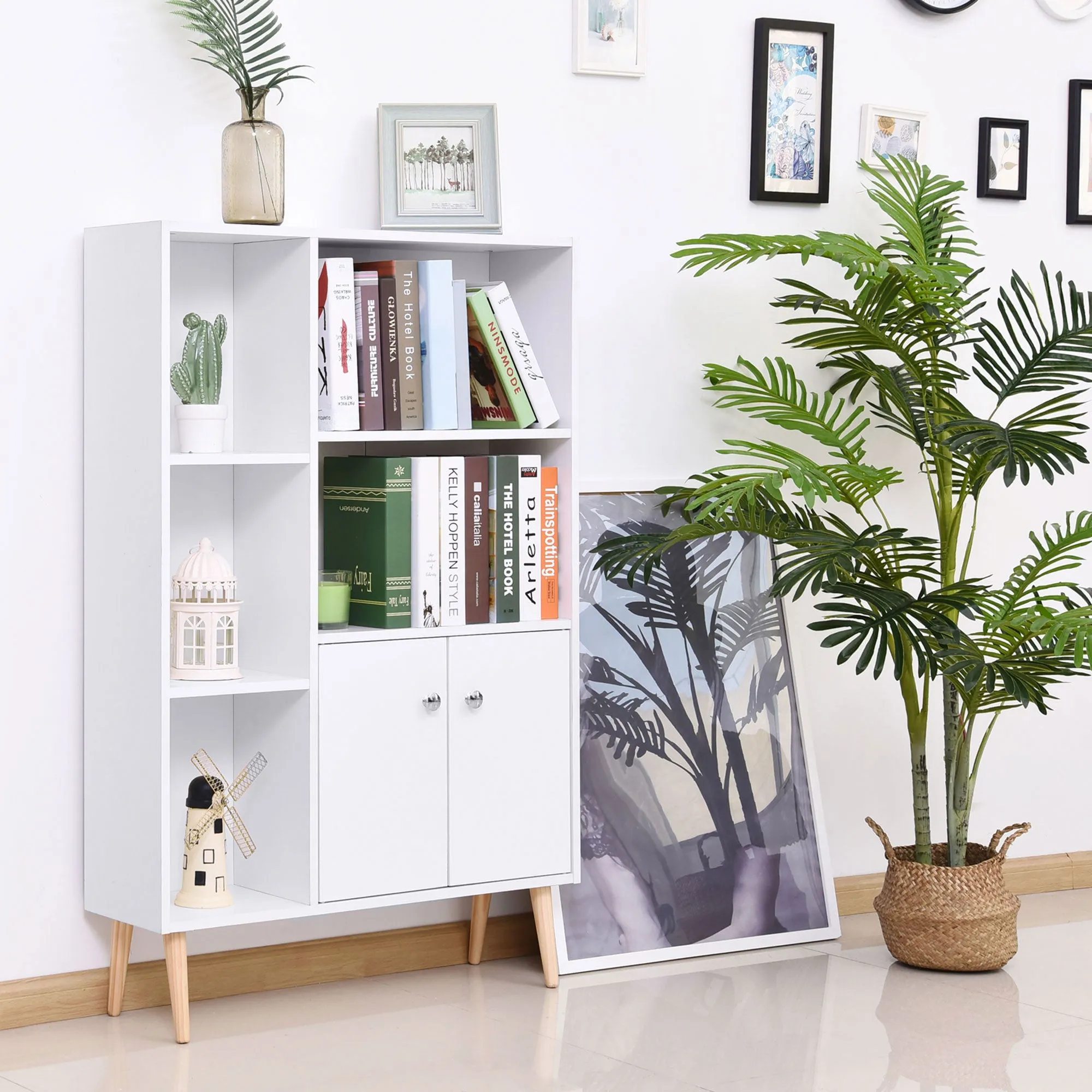 Bookcase Cabinet with Feet in White Pine Wood 80x23.5x123cm - Image 2