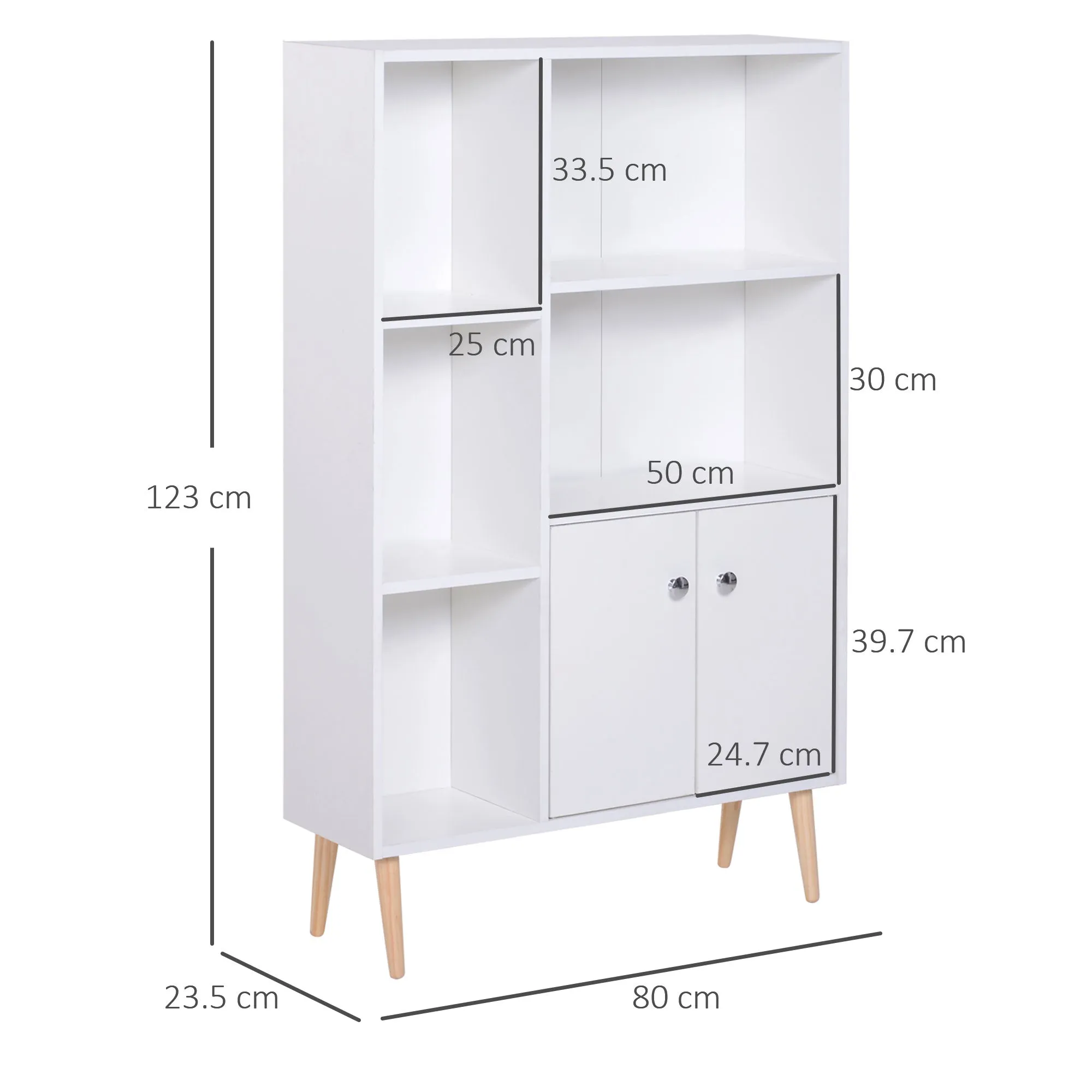 Bookcase Cabinet with Feet in White Pine Wood 80x23.5x123cm - Image 3