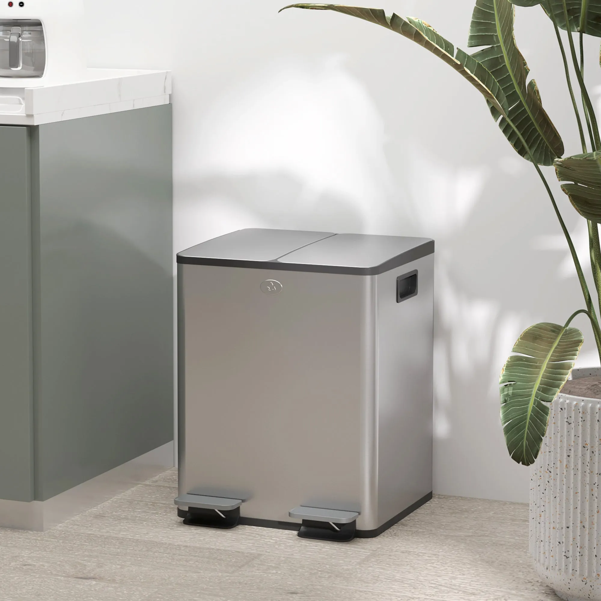 Section Dustbin with Silent Closure, Stainless Steel and PP, 45.8x36x51.6 cm - Image 2