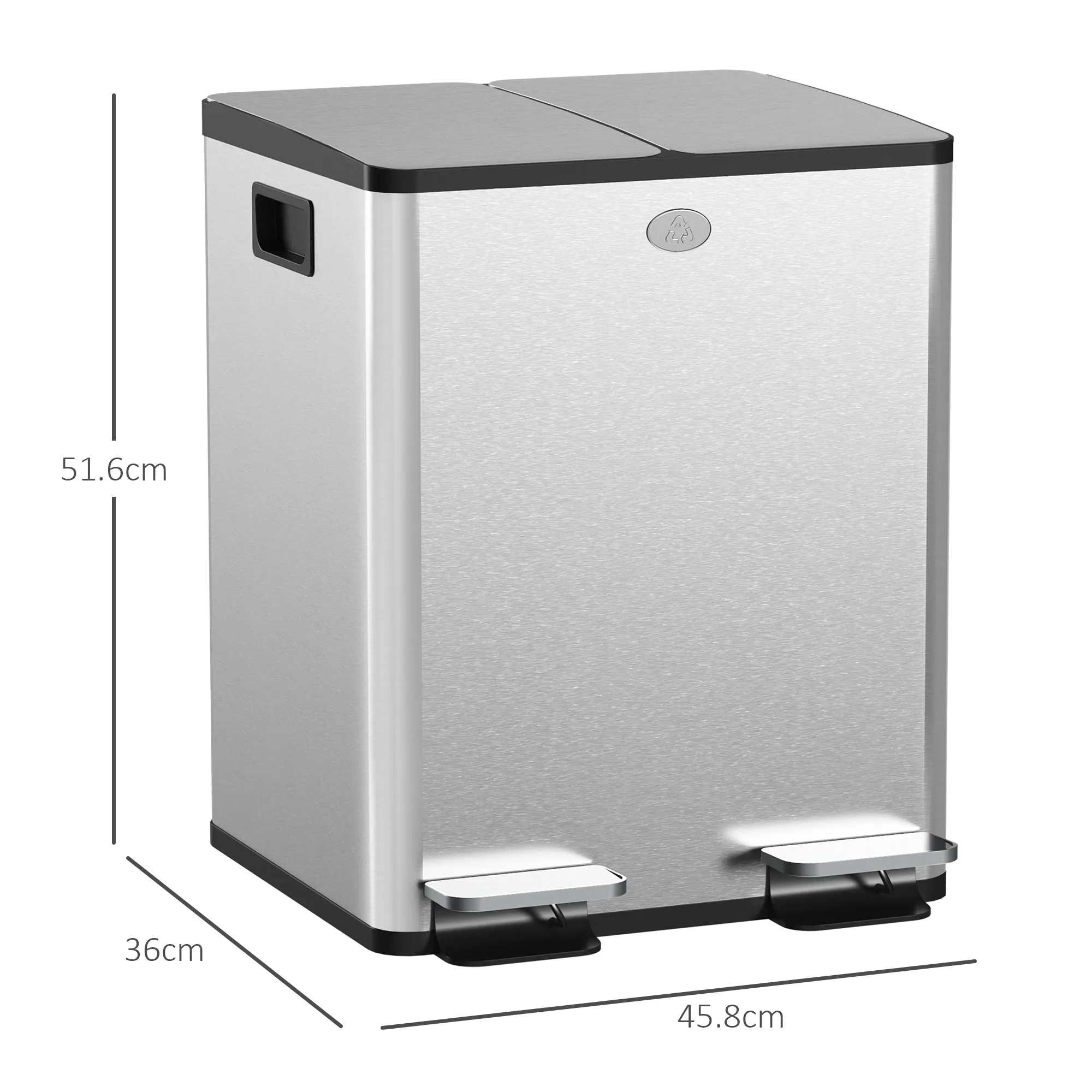 Section Dustbin with Silent Closure, Stainless Steel and PP, 45.8x36x51.6 cm - Image 3