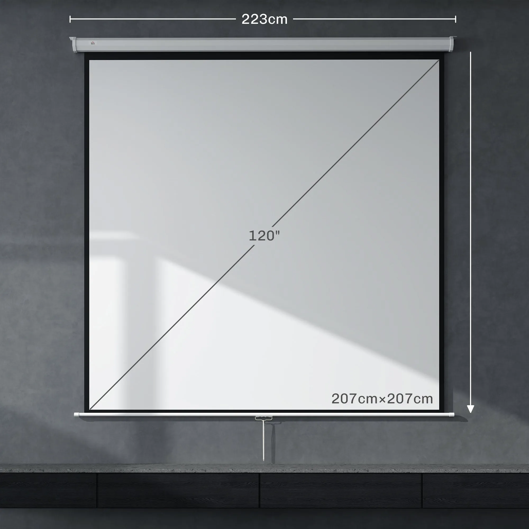 Projector Screen 120" 1:1 Format 160° Angle Ceiling or Wall Mountable - Image 3
