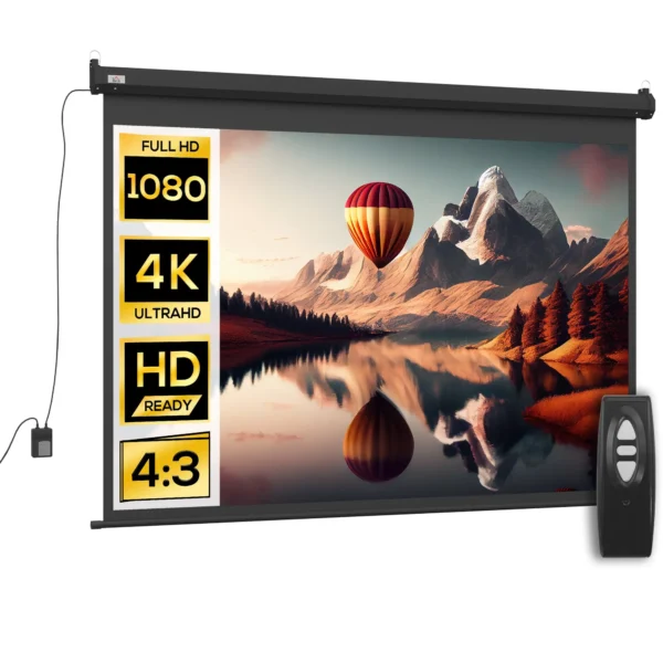 Projector Screen 100" 4:3 Format Adjustable with Remote Control, 203x152cm, Black