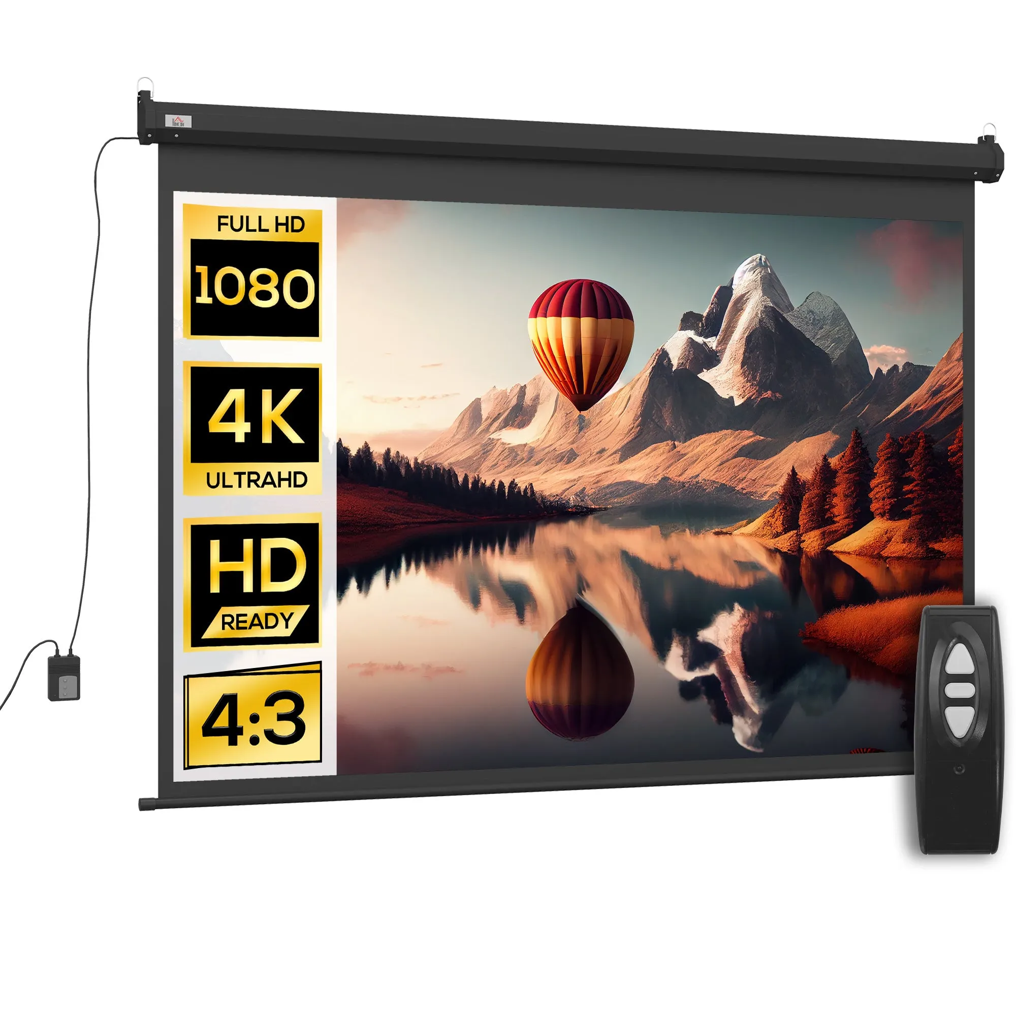 Projector Screen 100" 4:3 Format Adjustable with Remote Control, 203x152cm, Black