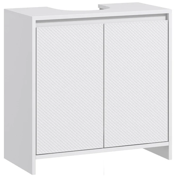 Bathroom Vanity Unit with 2 Decorated Doors and U-Cut for Pipes, 60x30x60cm, White