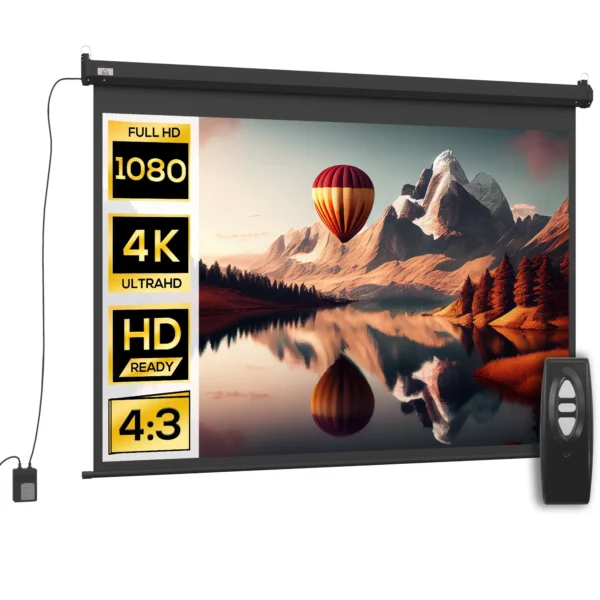Projector Screen 89" 4:3 Format Adjustable with Remote Control, 171x130cm, Black