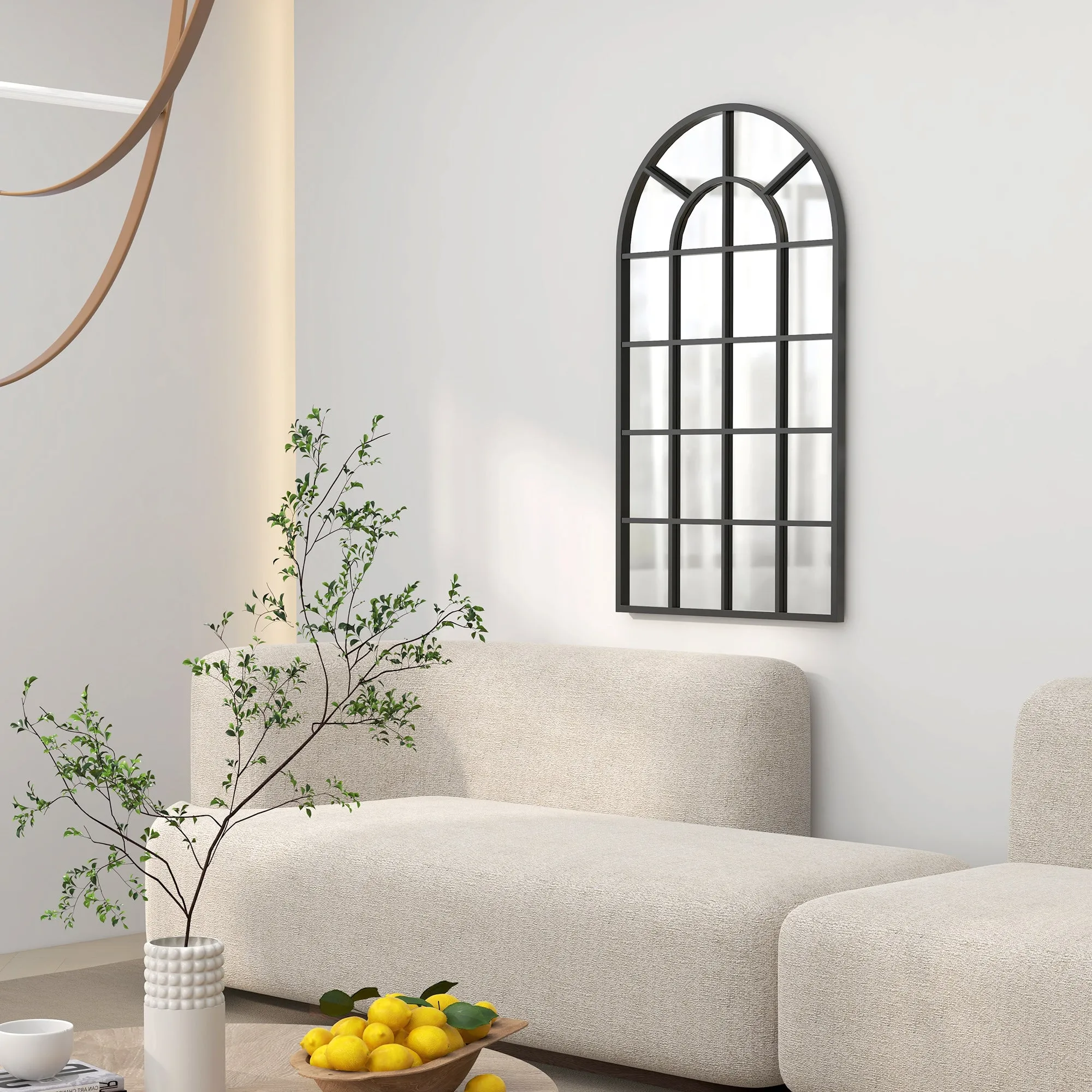 Wall Mounted Arched Mirror for Home and Office, Glass and Metal, 62x2.5x110 cm, Black - Image 2