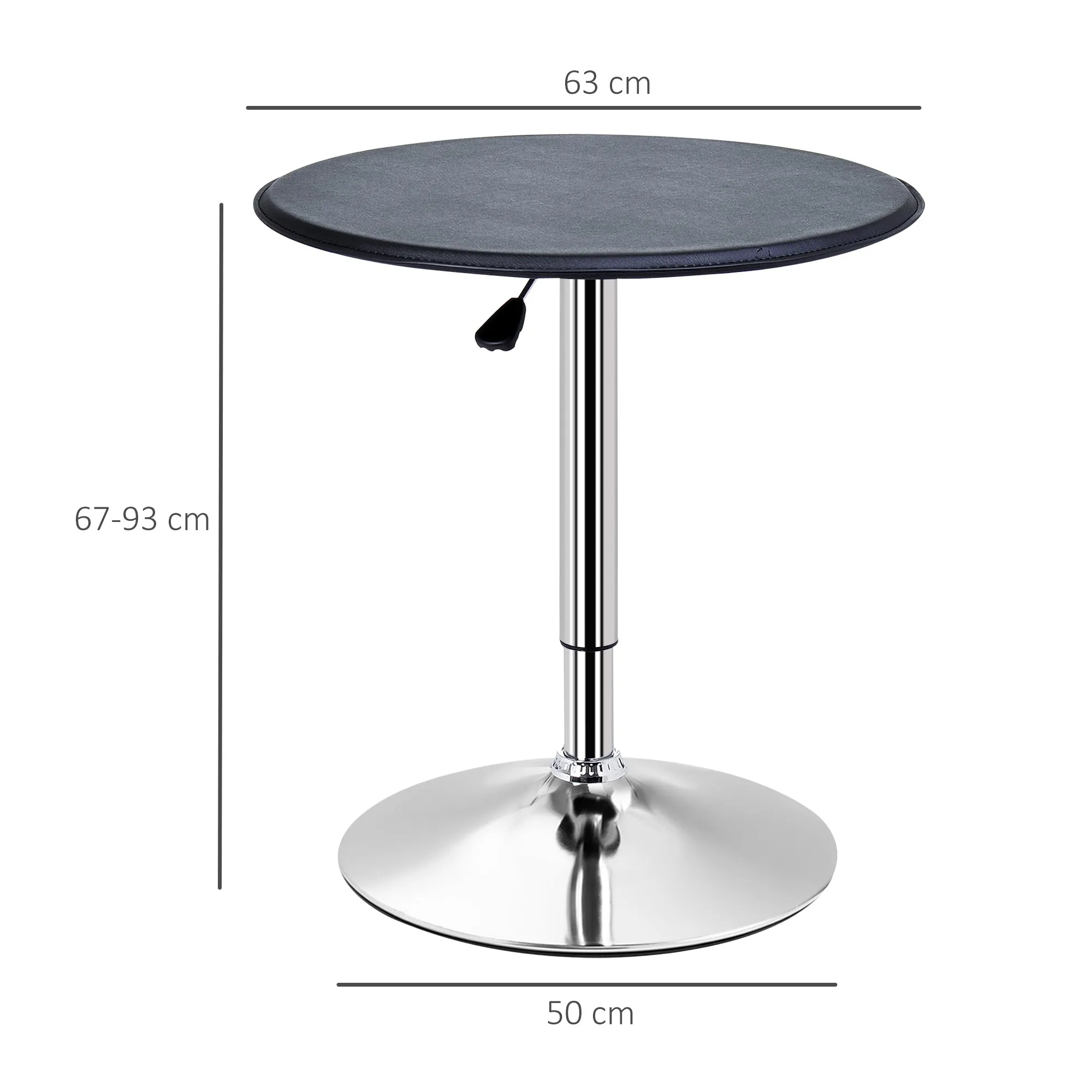 Chrome Bar Table, Height-Adjustable Round Table with Lift Up System, 360° Rotatable Round Top Φ63x67-93cm - Image 3