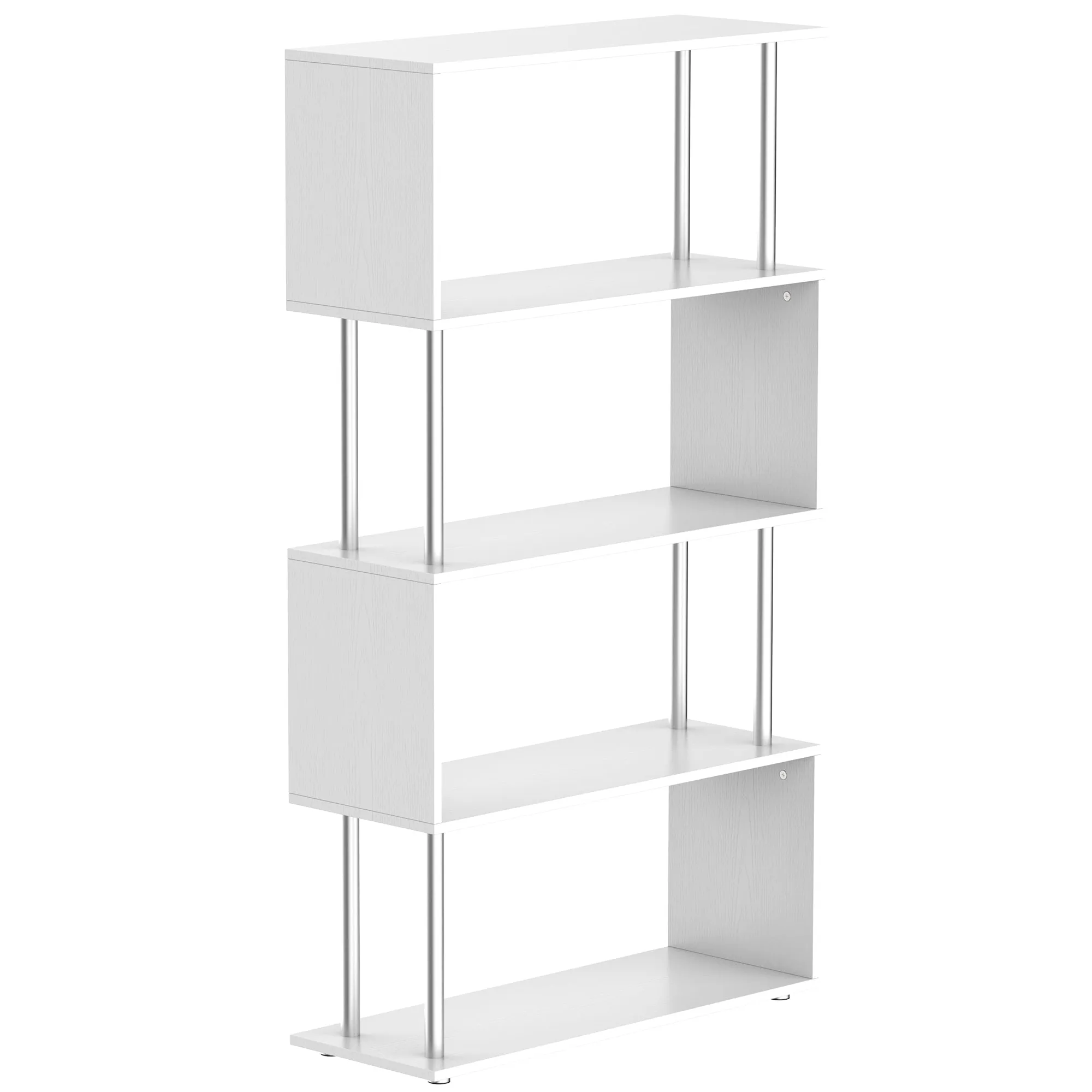 4-Tier Bookcase Modern Design in Wood and Metal, Bookshelf Shelf for Living Room, Study, Office, 80x30x145cm White