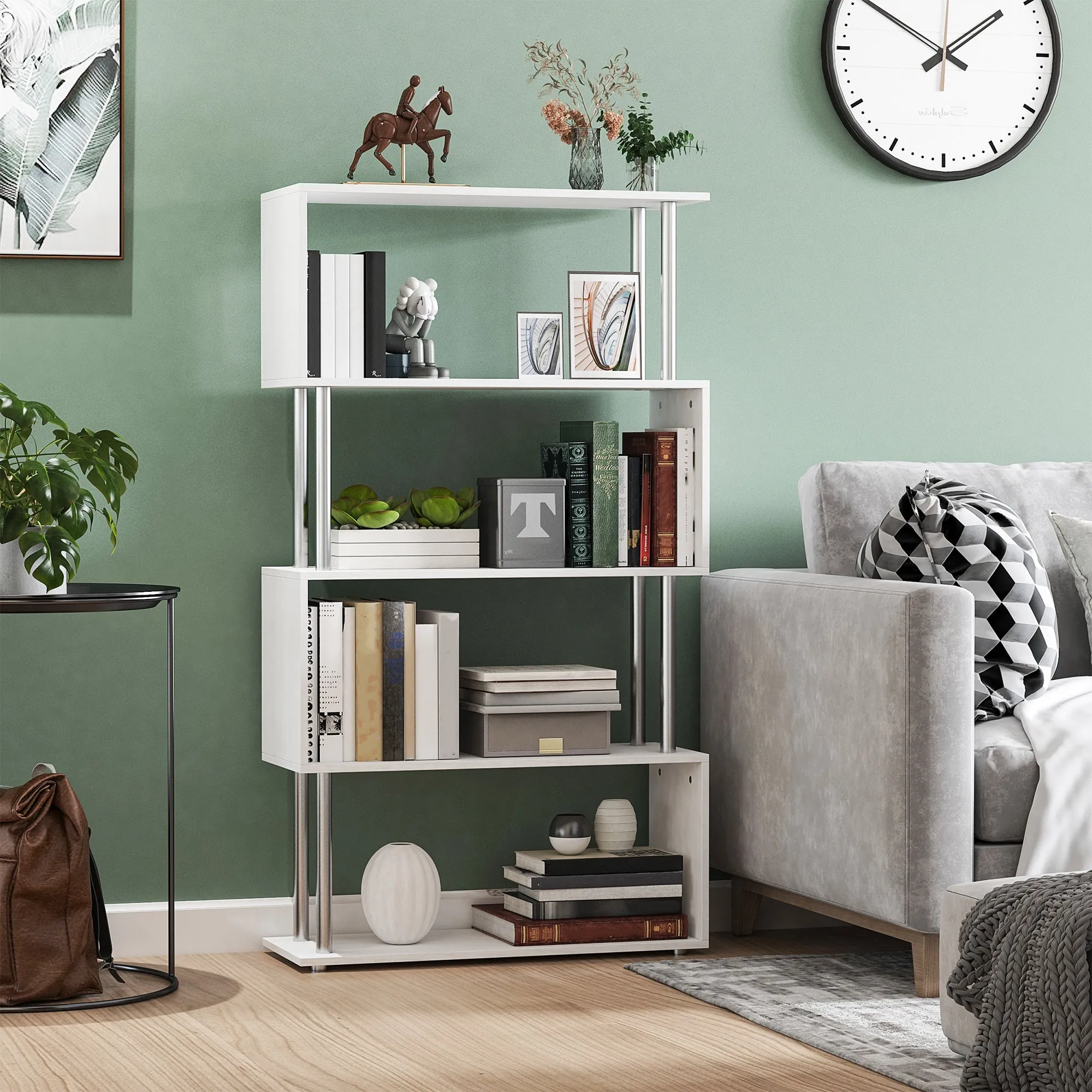 4-Tier Bookcase Modern Design in Wood and Metal, Bookshelf Shelf for Living Room, Study, Office, 80x30x145cm White - Image 2