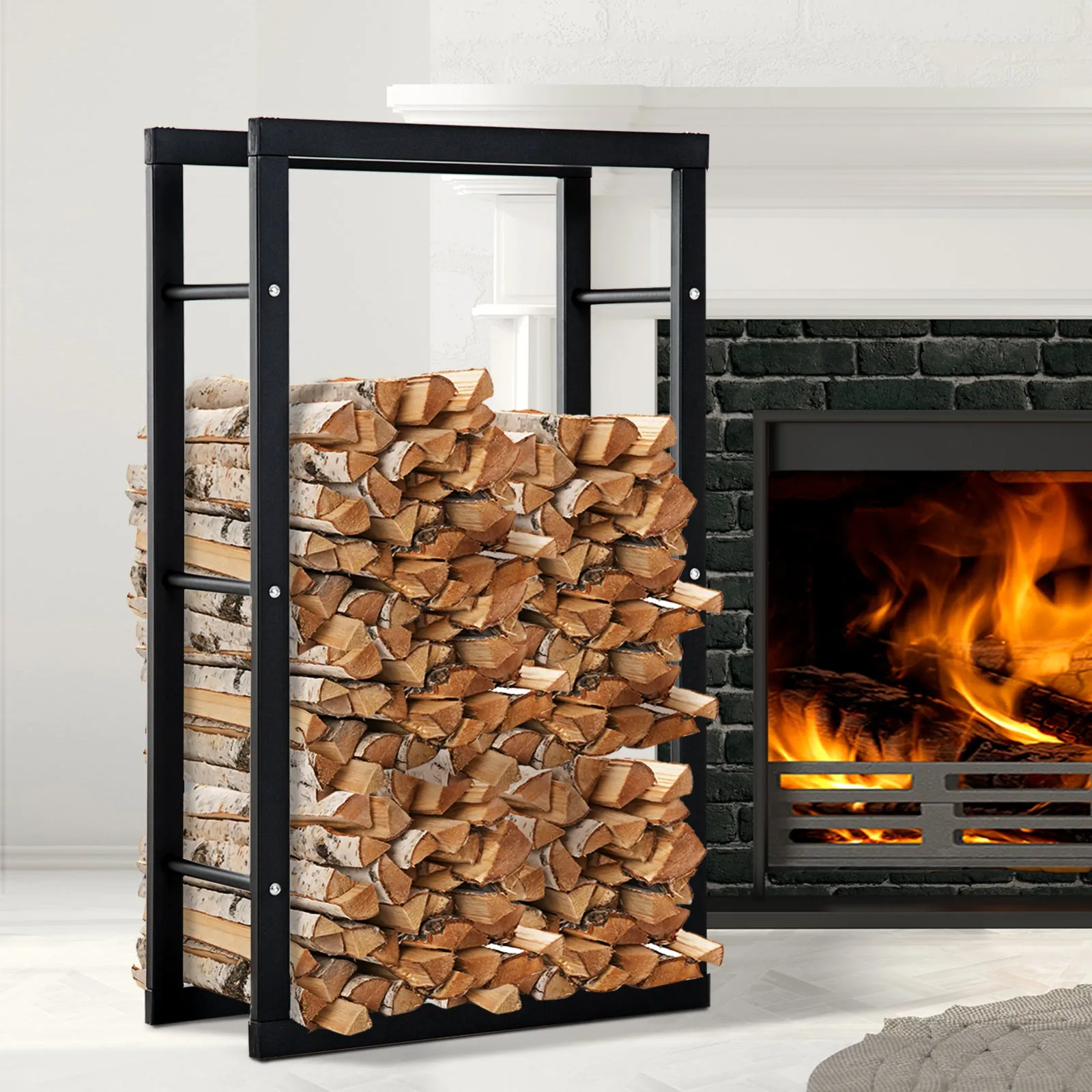 Firewood Holder for Home and Garden in Black Iron, 60x25x100cm - Image 2