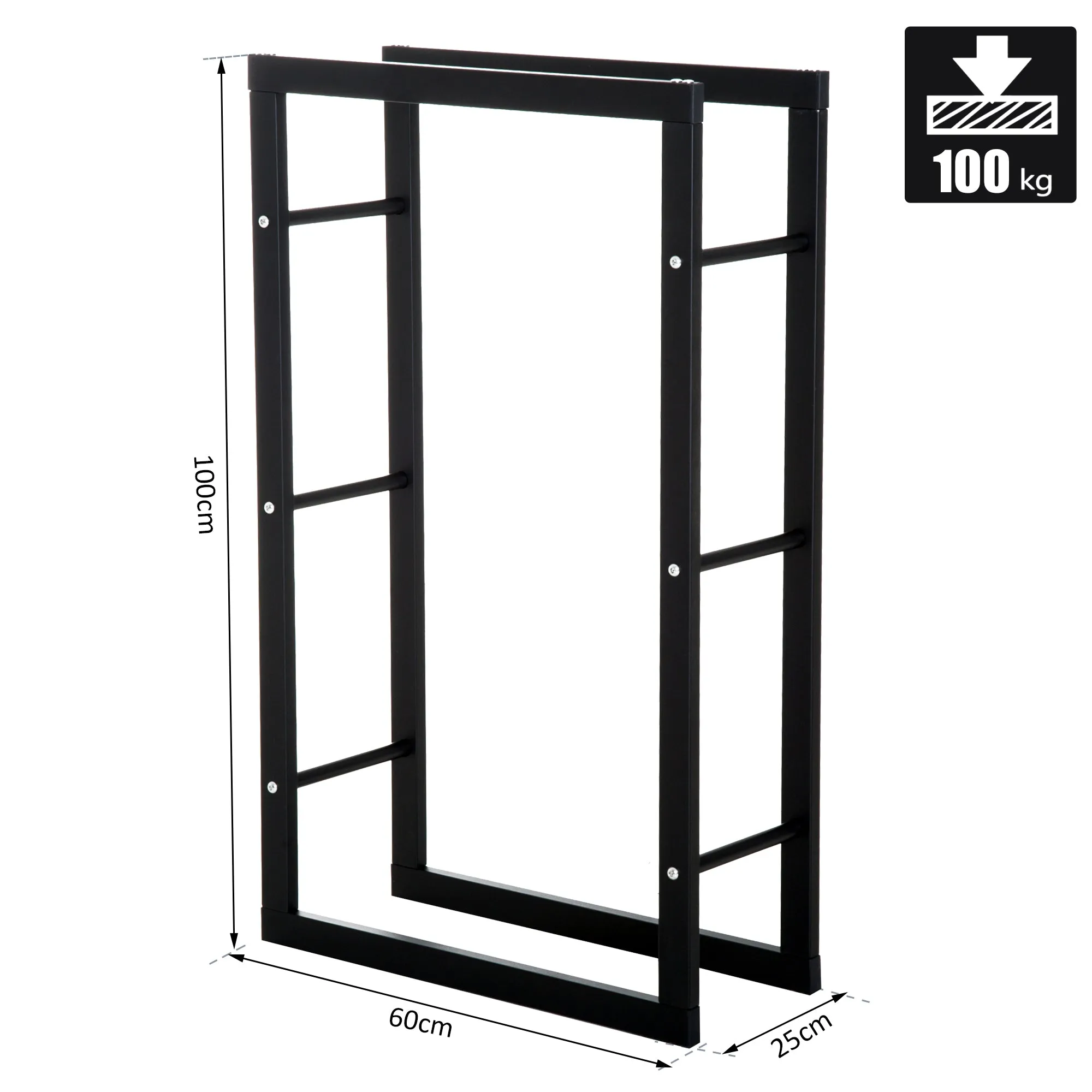 Firewood Holder for Home and Garden in Black Iron, 60x25x100cm - Image 3