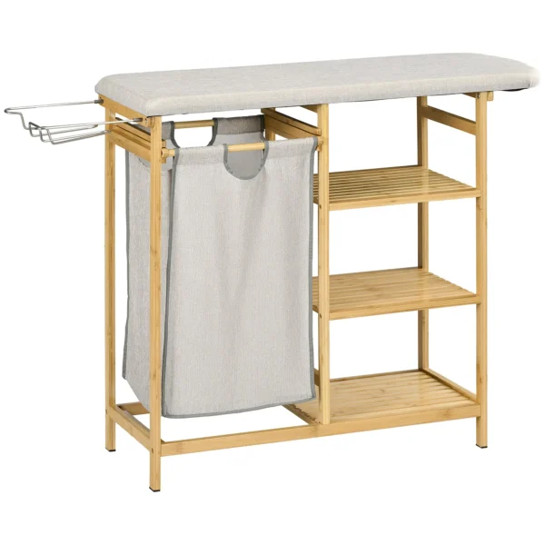 Bamboo and Polyester Laundry Basket with Ironing Board and 3-Tier Shelf, 113x34x82 cm