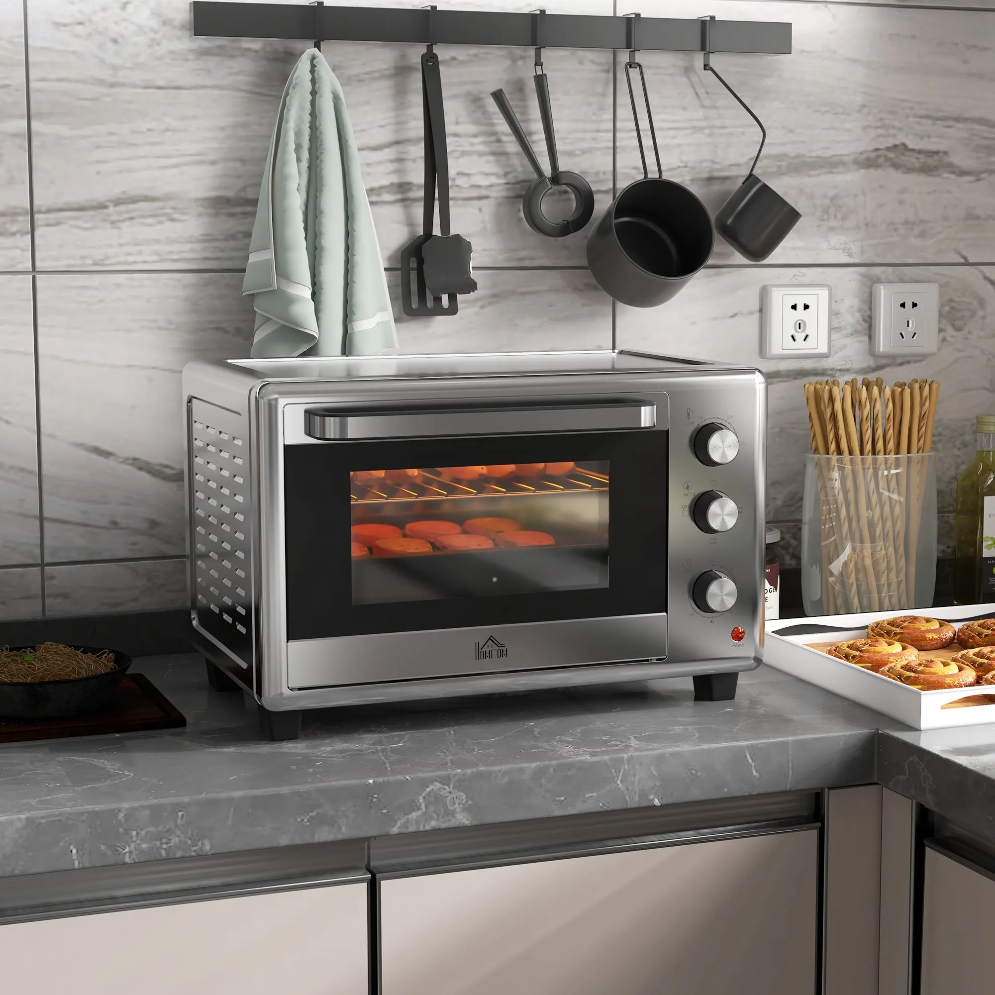 30L Electric Oven with 3 Cooking Functions, Adjustable Temperature and Timer, 1600W, Silver - Image 2