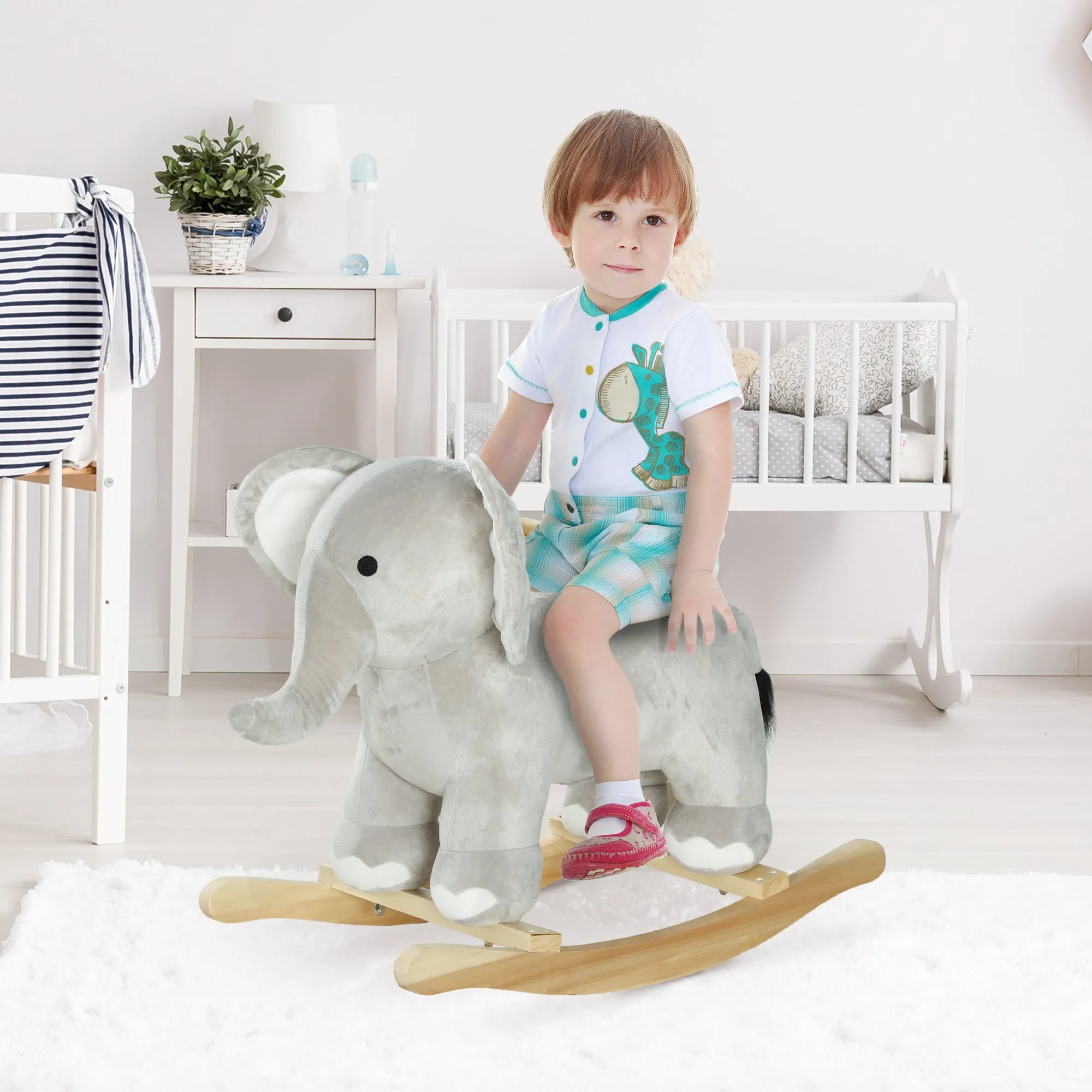 Elephant Rocking Horse for Children Ages 2-4 with Sounds and Soft Cover, Grey - Image 2