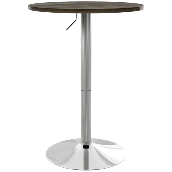 High Bar Table with Adjustable Height, Swivel Top and Steel Base, Ø60x69-91cm, Brown