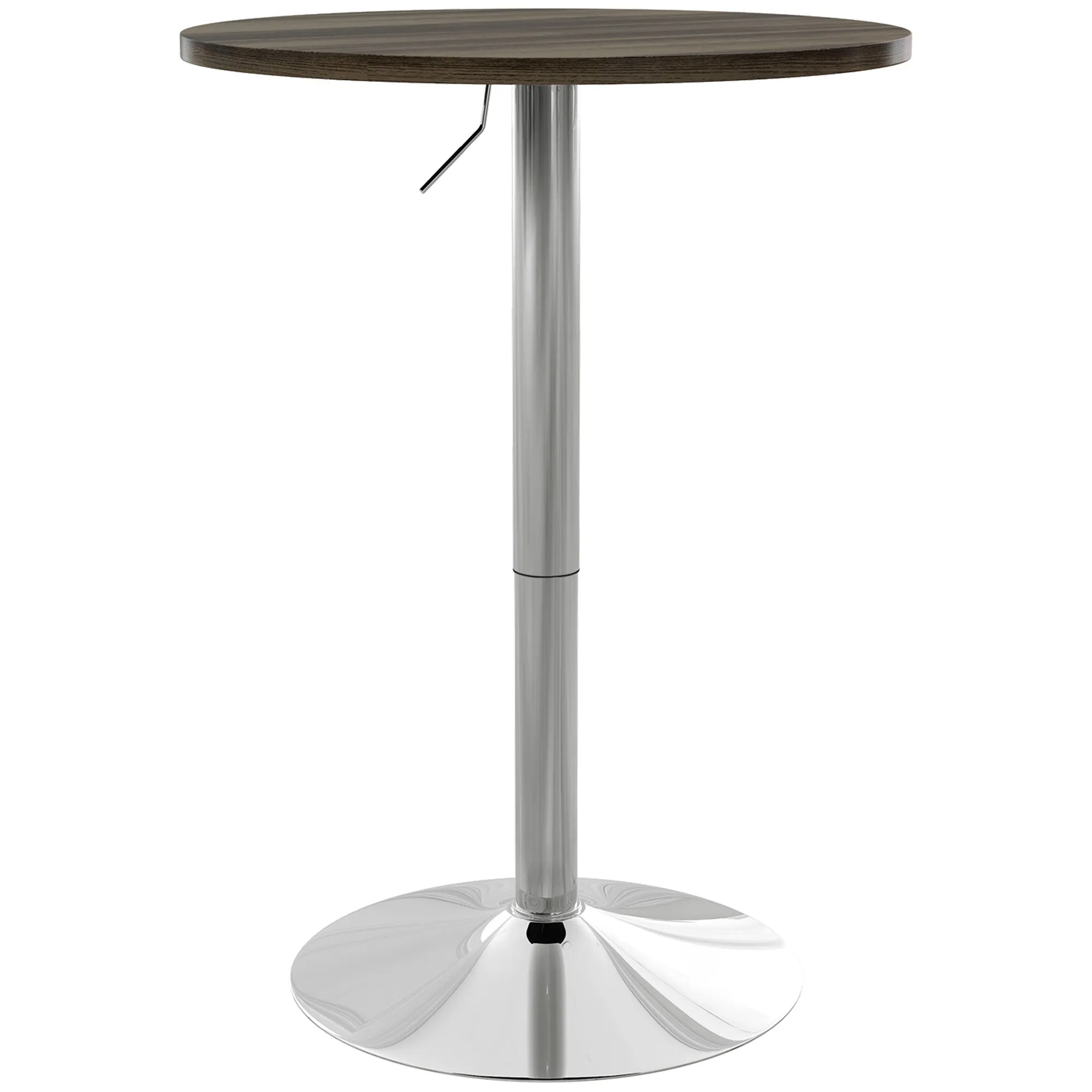 High Bar Table with Adjustable Height, Swivel Top and Steel Base, Ø60x69-91cm, Brown