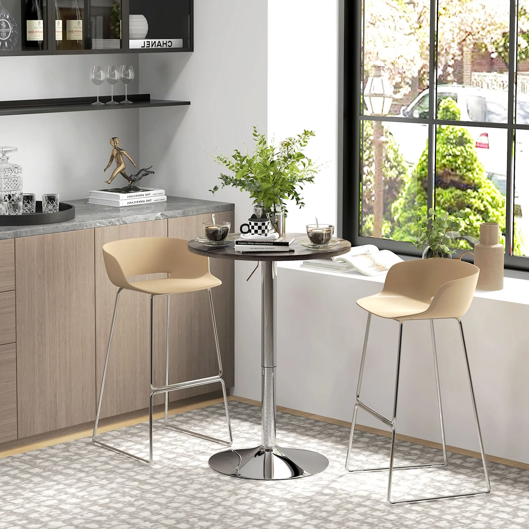 High Bar Table with Adjustable Height, Swivel Top and Steel Base, Ø60x69-91cm, Brown - Image 2