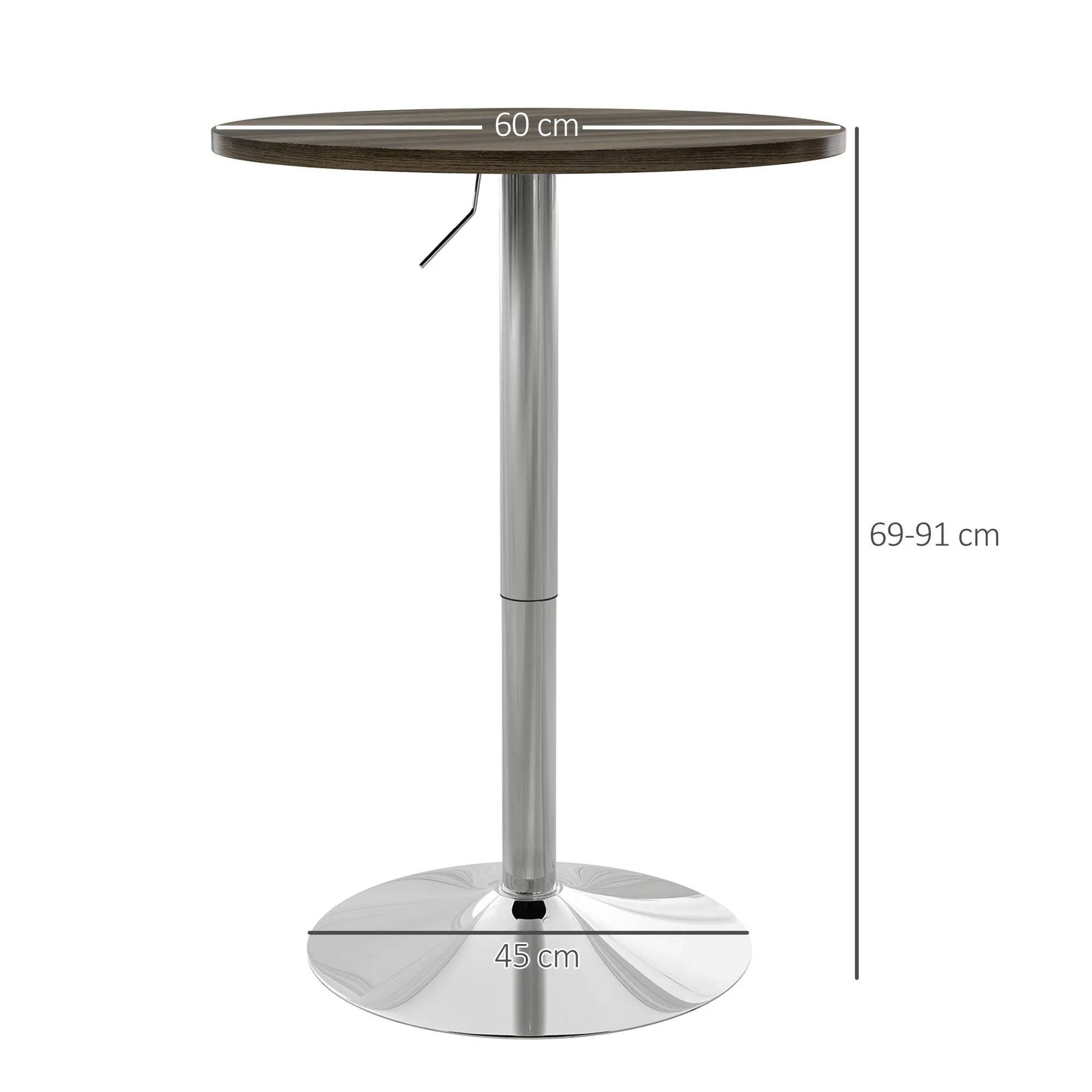 High Bar Table with Adjustable Height, Swivel Top and Steel Base, Ø60x69-91cm, Brown - Image 3
