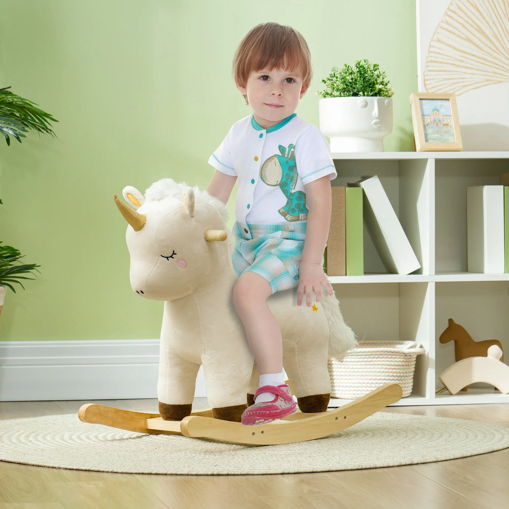Unicorn Rocking Horse for Children 2-4 Years with Sounds and Soft Cover, White - Image 2