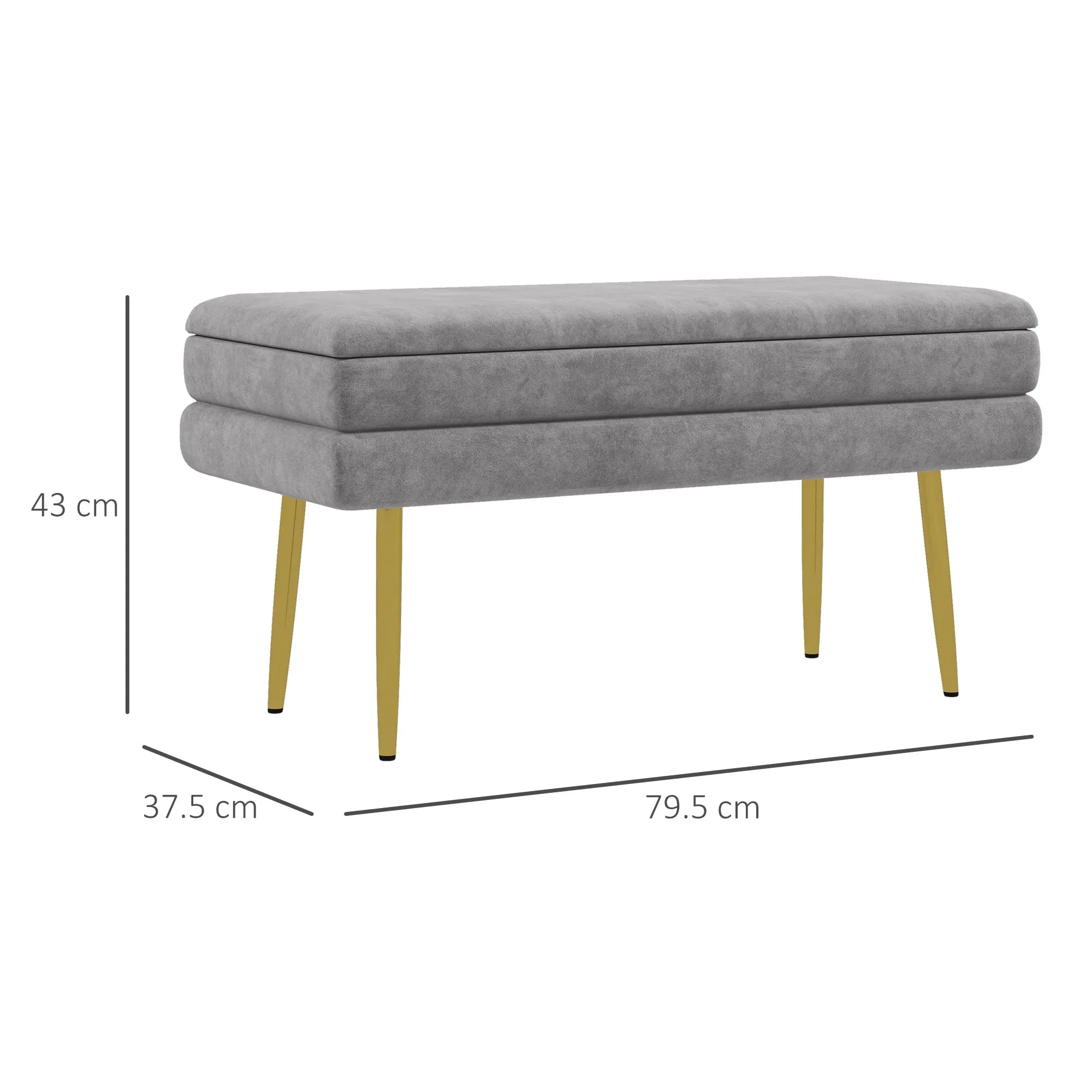 Bed Bottom Bench with Storage Space, in Steel and Polyester, 79.5x37.5x43 cm, Gray - Image 3