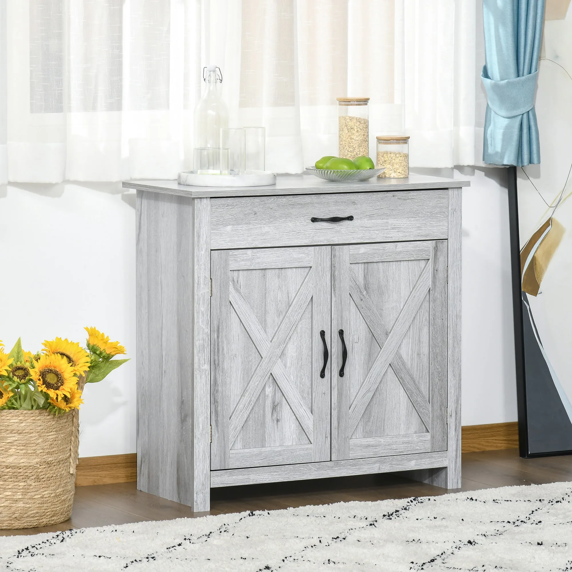 Country Kitchen Sideboard with 2-Door Cabinet and Drawer, 80x39.7x80cm, Grey - Image 2