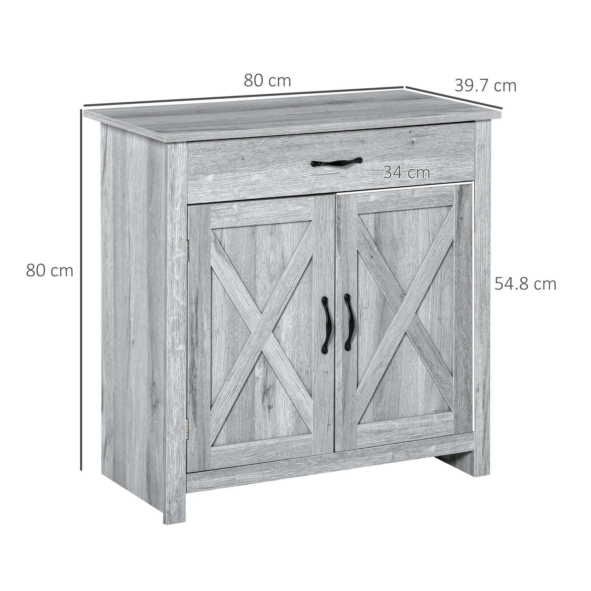 Country Kitchen Sideboard with 2-Door Cabinet and Drawer, 80x39.7x80cm, Grey - Image 3