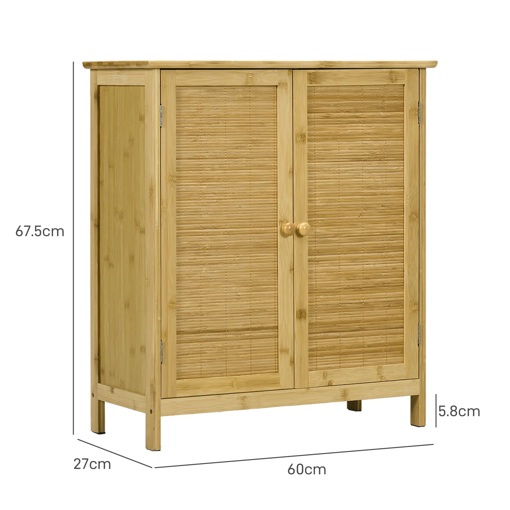 Boho Style Sideboard in Rattan and Bamboo with 2 Doors and Internal Shelf, 60x27x67.5cm, Wood Color - Image 3