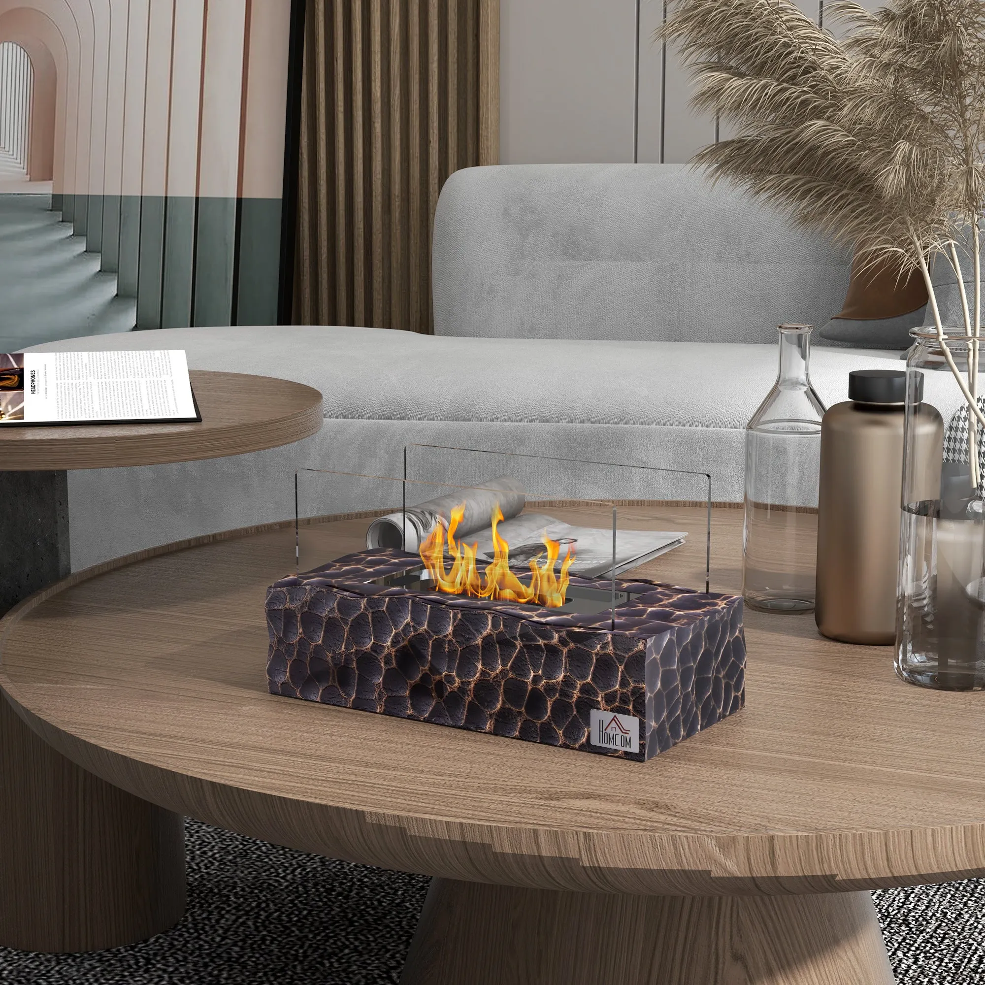 Tabletop Bioethanol Fireplace with 1.15L Burner and Glass Panel, 33x16x18cm, Black - Image 2