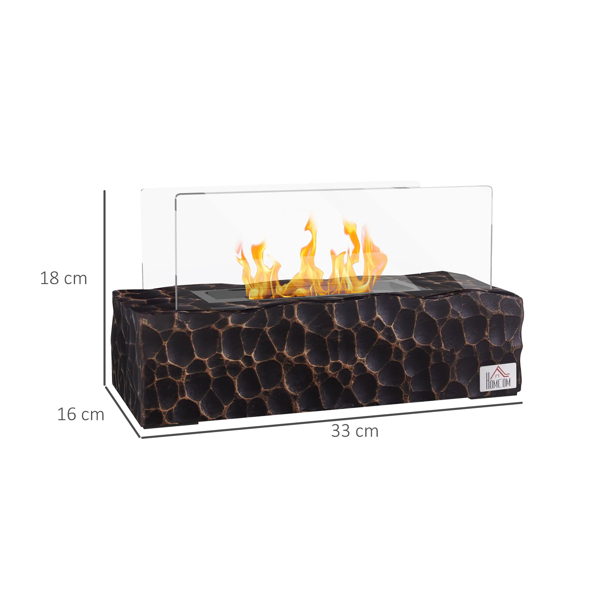 Tabletop Bioethanol Fireplace with 1.15L Burner and Glass Panel, 33x16x18cm, Black - Image 3