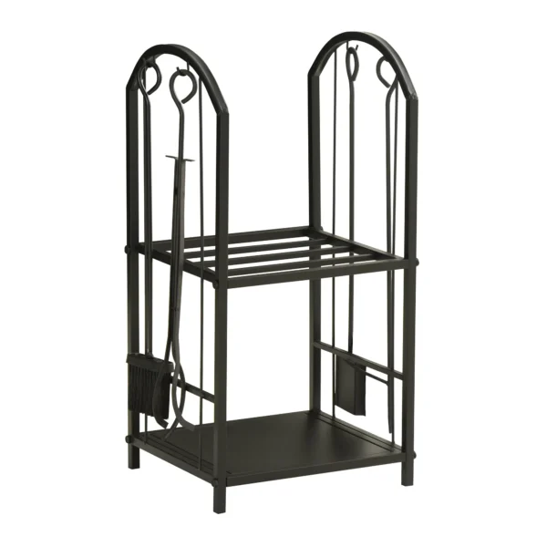 Metal Firewood Rack with Shovel, Broom, Poke Utensil and Tongs, 41.5x32. 5x74. 5 cm, Black