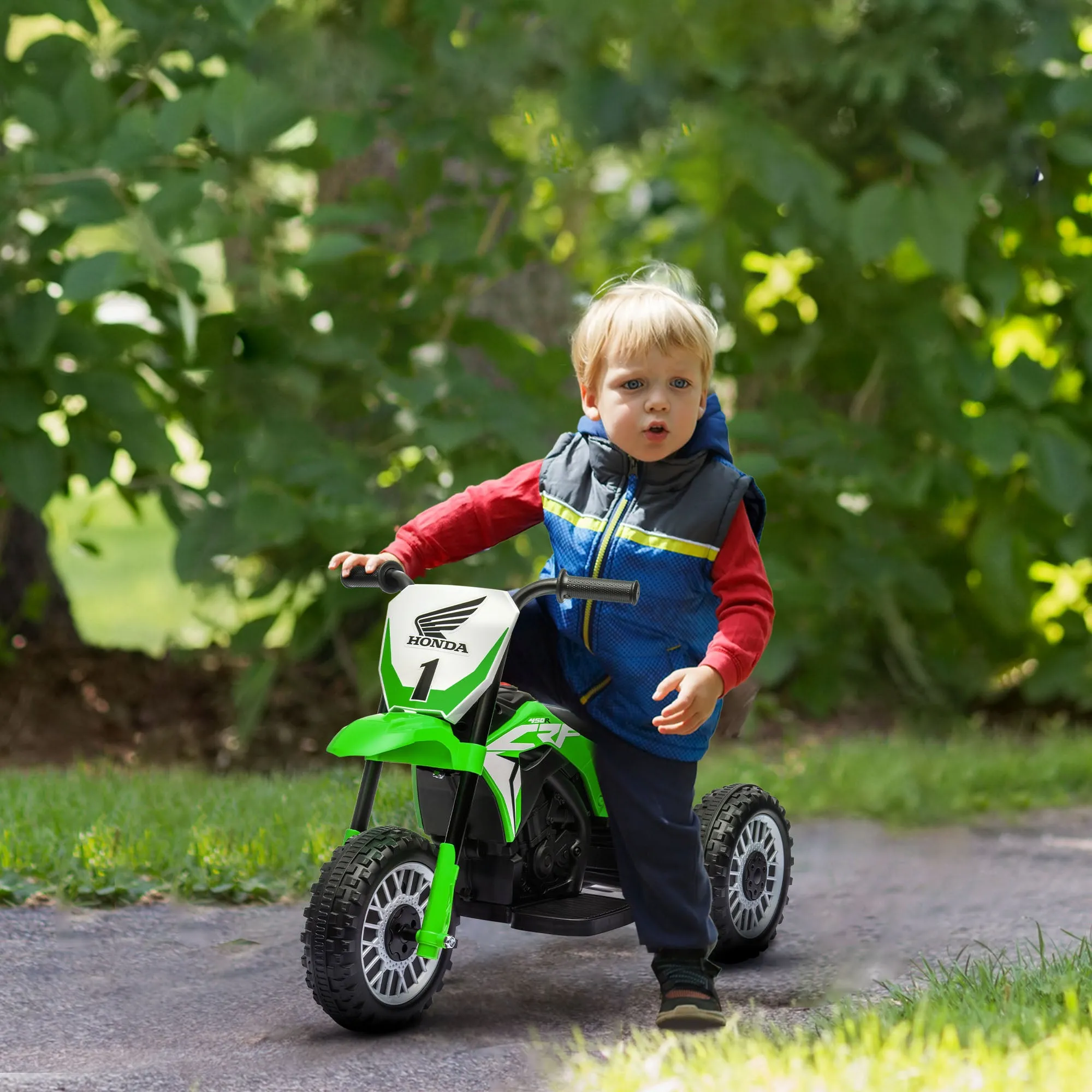 Honda CRF450RL Licensed 3-Wheel Electric Motorcycle for Kids, Age 18-36 Months, Green - Image 2