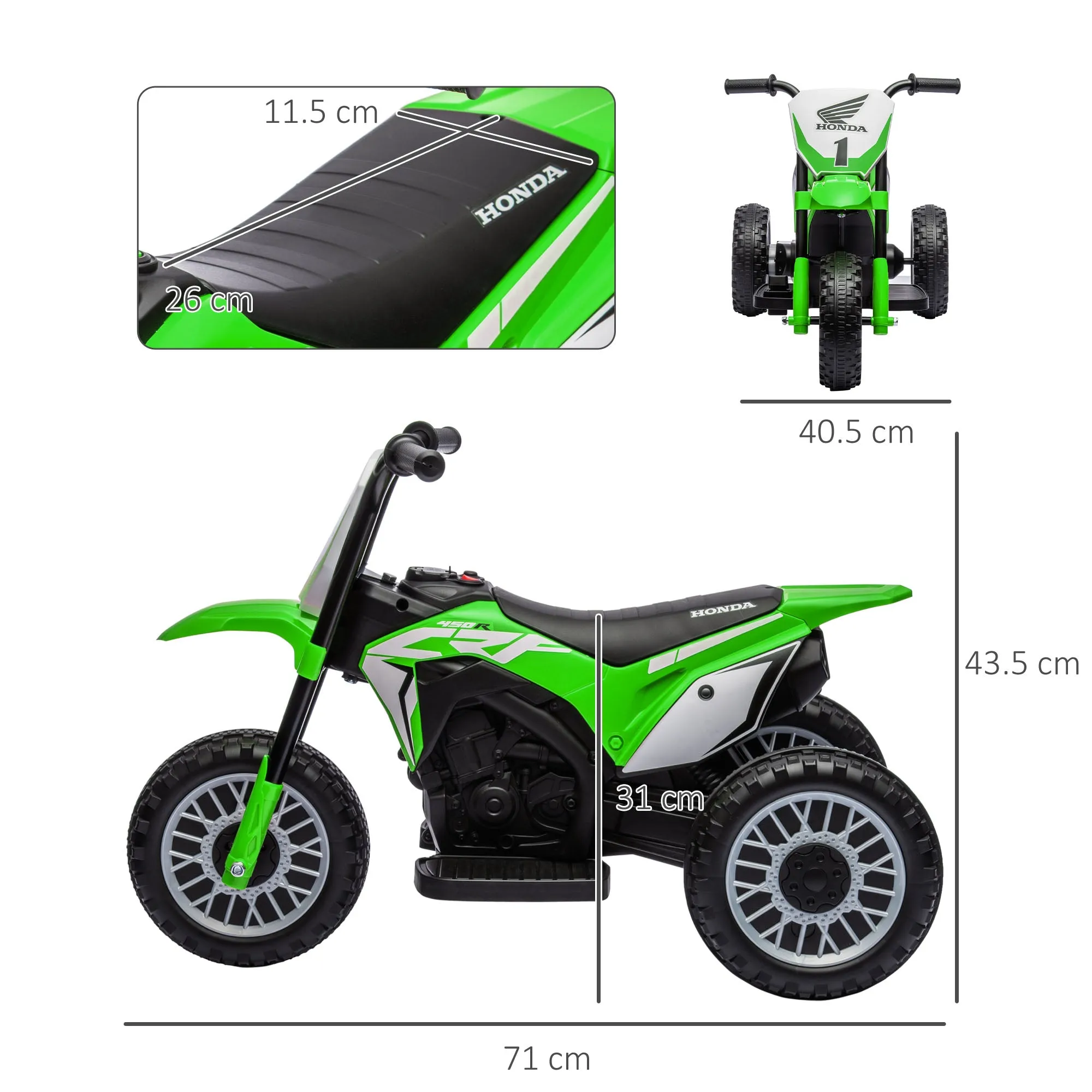 Honda CRF450RL Licensed 3-Wheel Electric Motorcycle for Kids, Age 18-36 Months, Green - Image 3