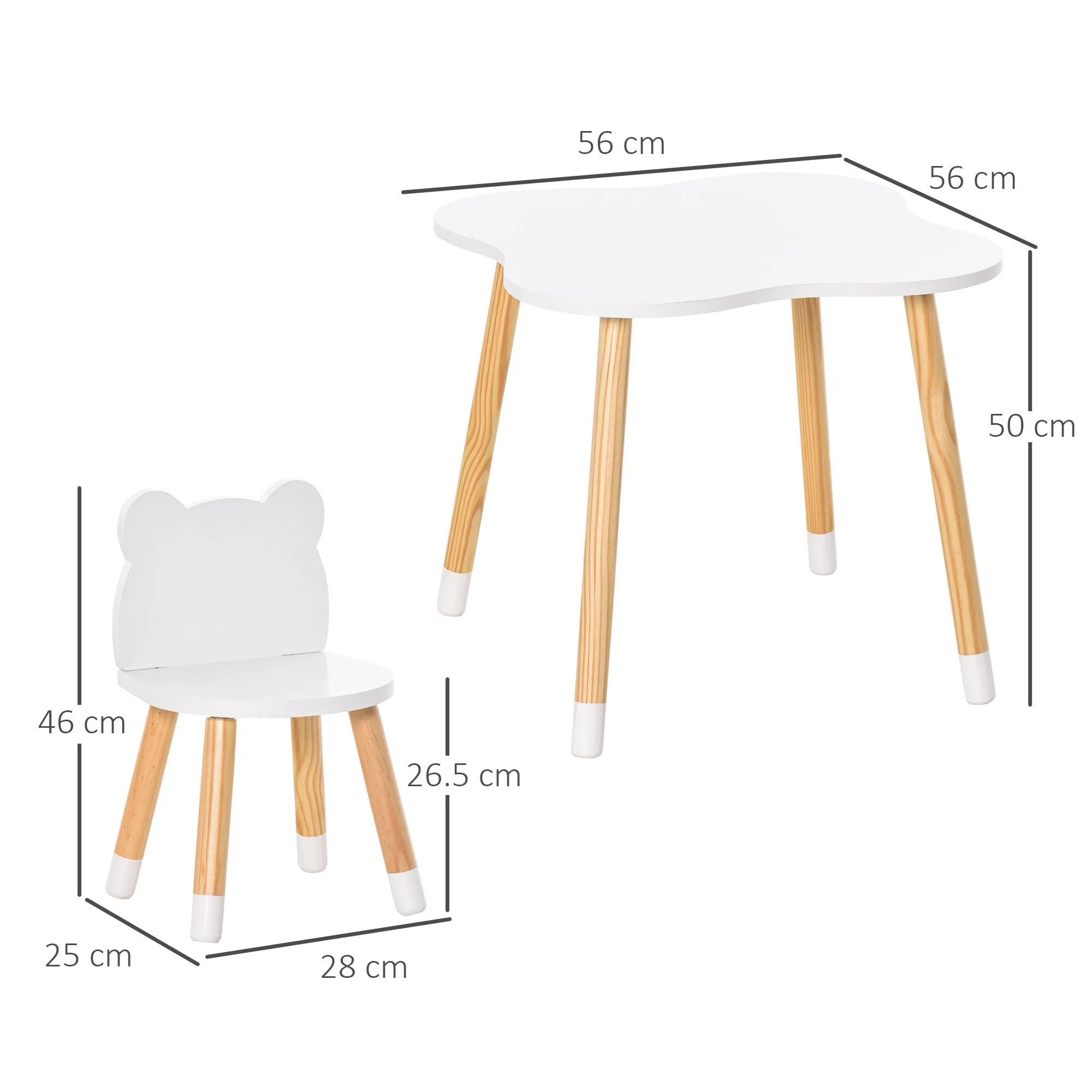 Children's Wooden Teddy Bear Table and 2 Chairs Set, White - Image 3
