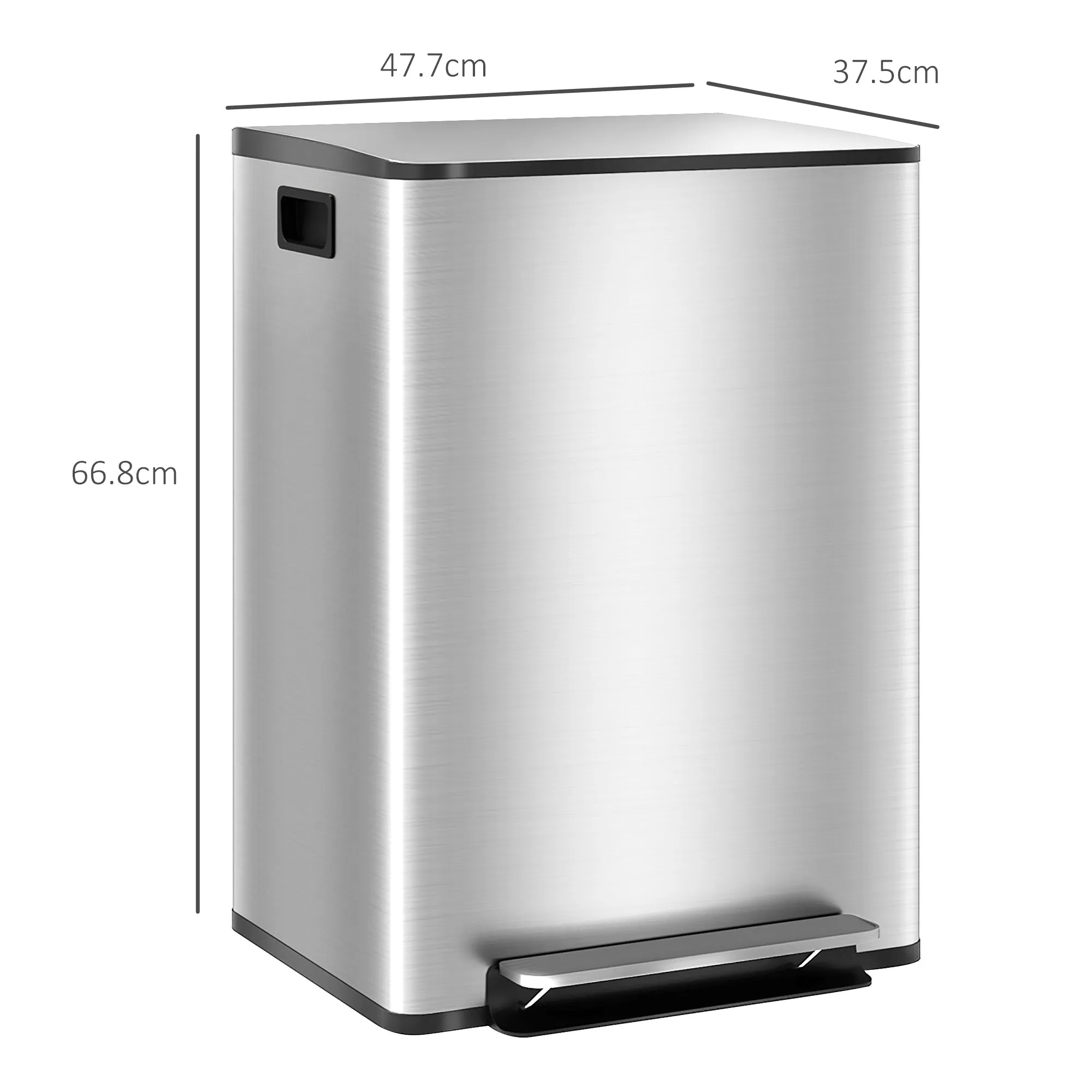 30L 2-Section Pedal Bin with Silent Lid, Stainless Steel and PP, 47.7x37. 5x66. 8 cm - Image 3