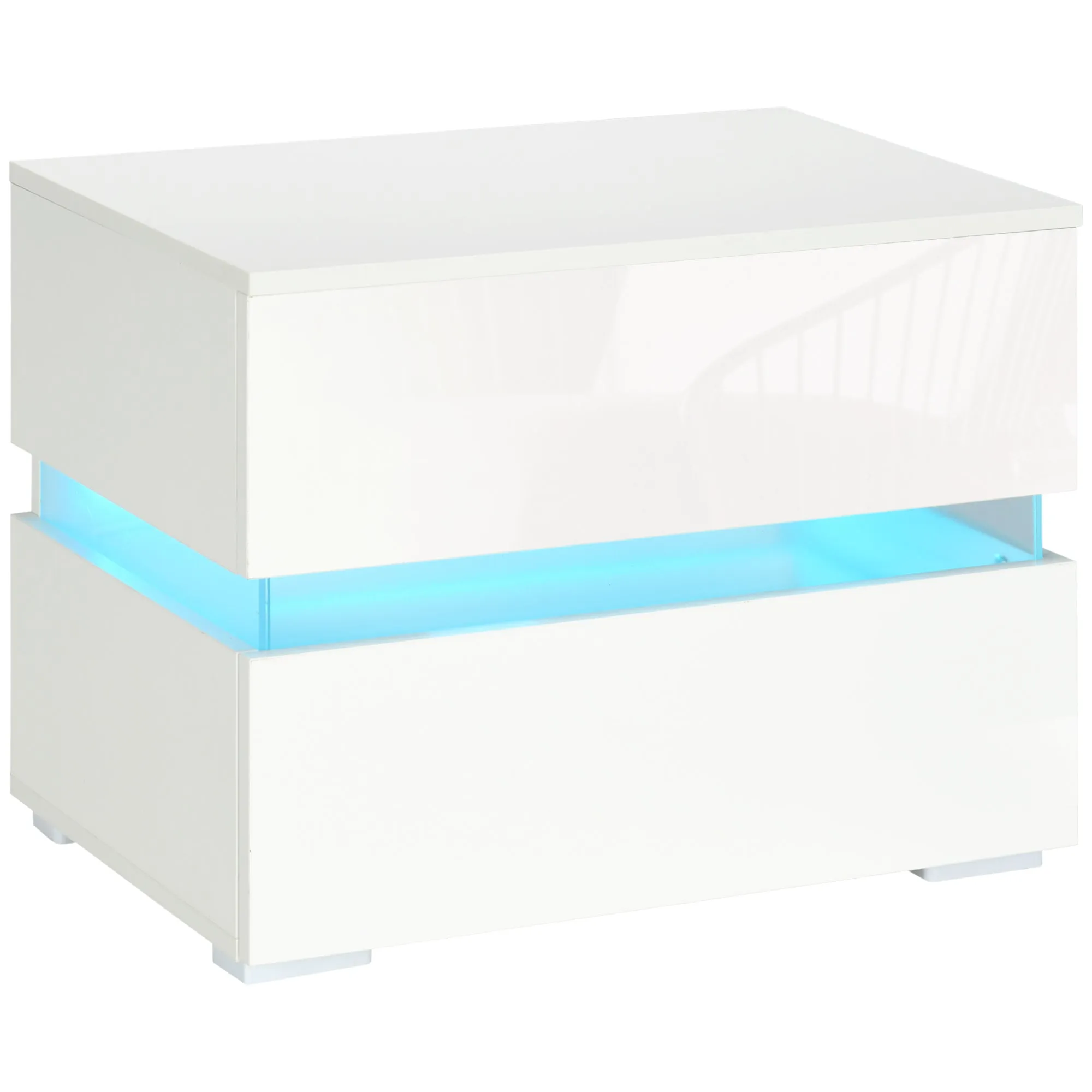 Bedside Table with Built-in RGB LED Light with 2 Drawers, 4 Light Modes and 16 Colors, Chipboard, 60x39x47cm, White