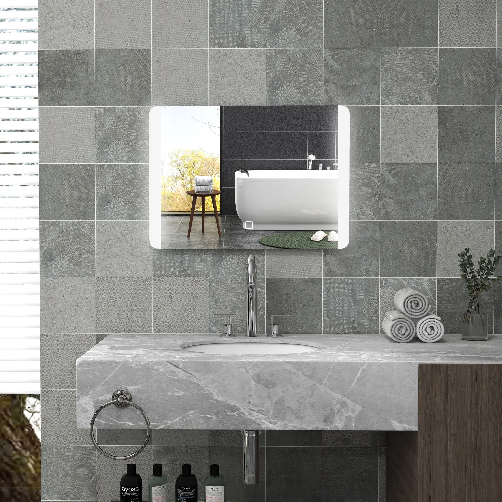 Bathroom Mirror with 3 Temperature LED Light, Touch Switch and Anti-fog, 70x50cm - Image 2