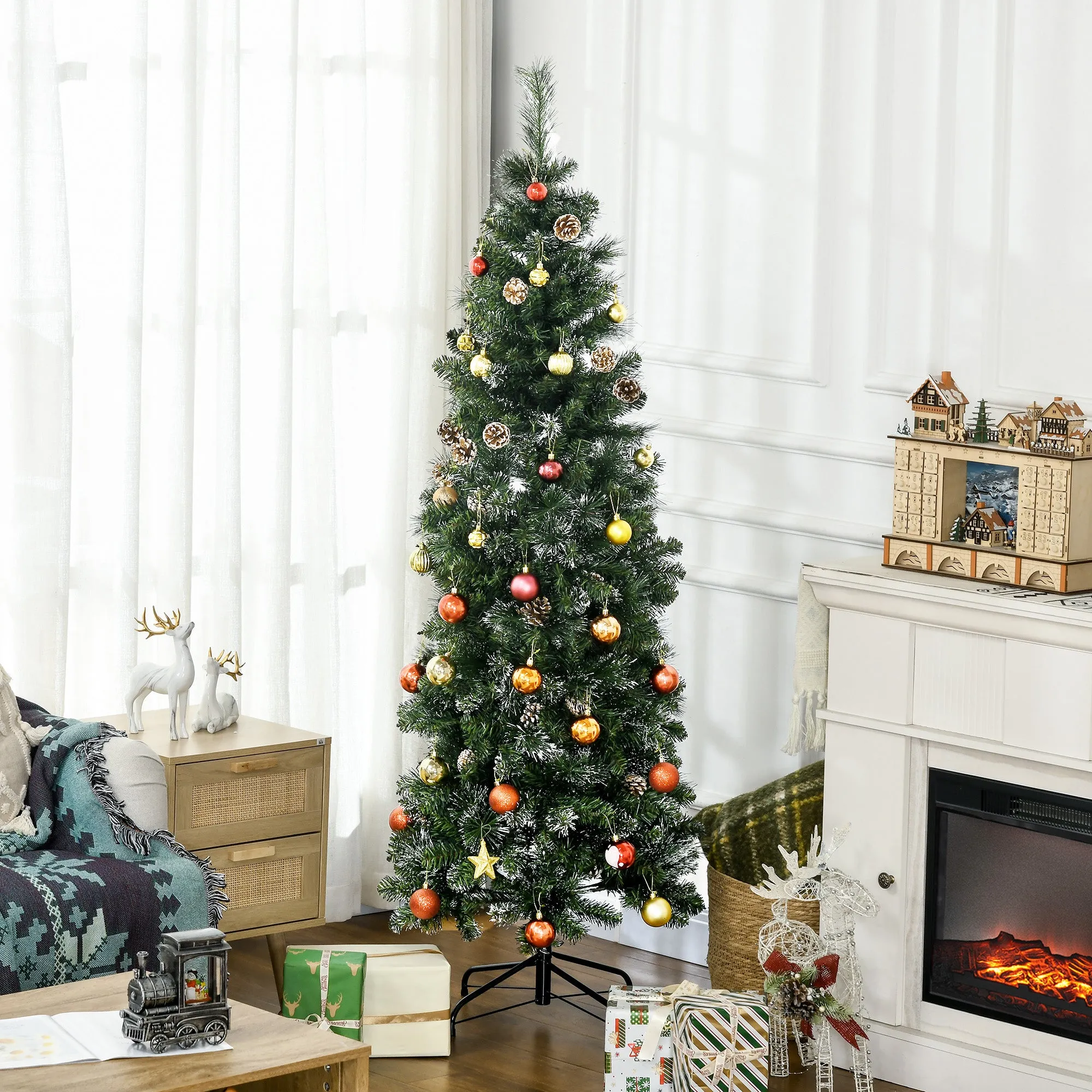 CHRISTMAS TREE - 180cm Artificial Christmas Tree with Pine Cones, 618 Branches and Metal Base, Green - Image 2