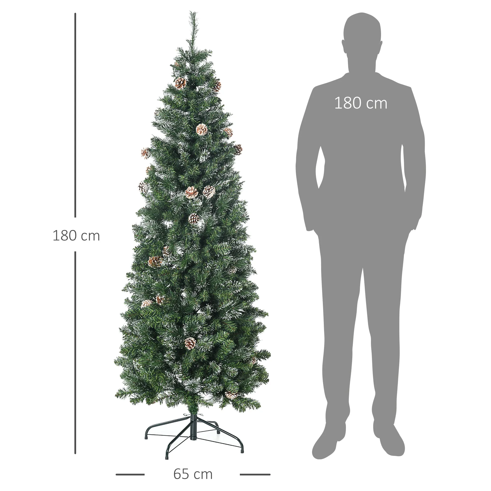 CHRISTMAS TREE - 180cm Artificial Christmas Tree with Pine Cones, 618 Branches and Metal Base, Green - Image 3