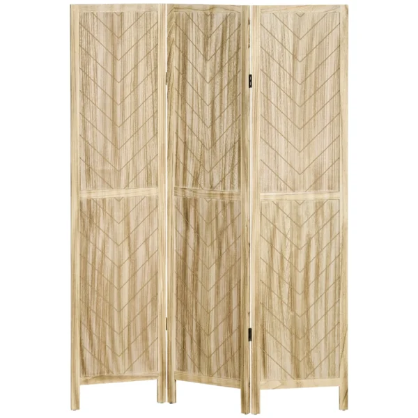 3-Panel Folding Herringbone Wooden Indoor Screen, 120x1.6x170cm