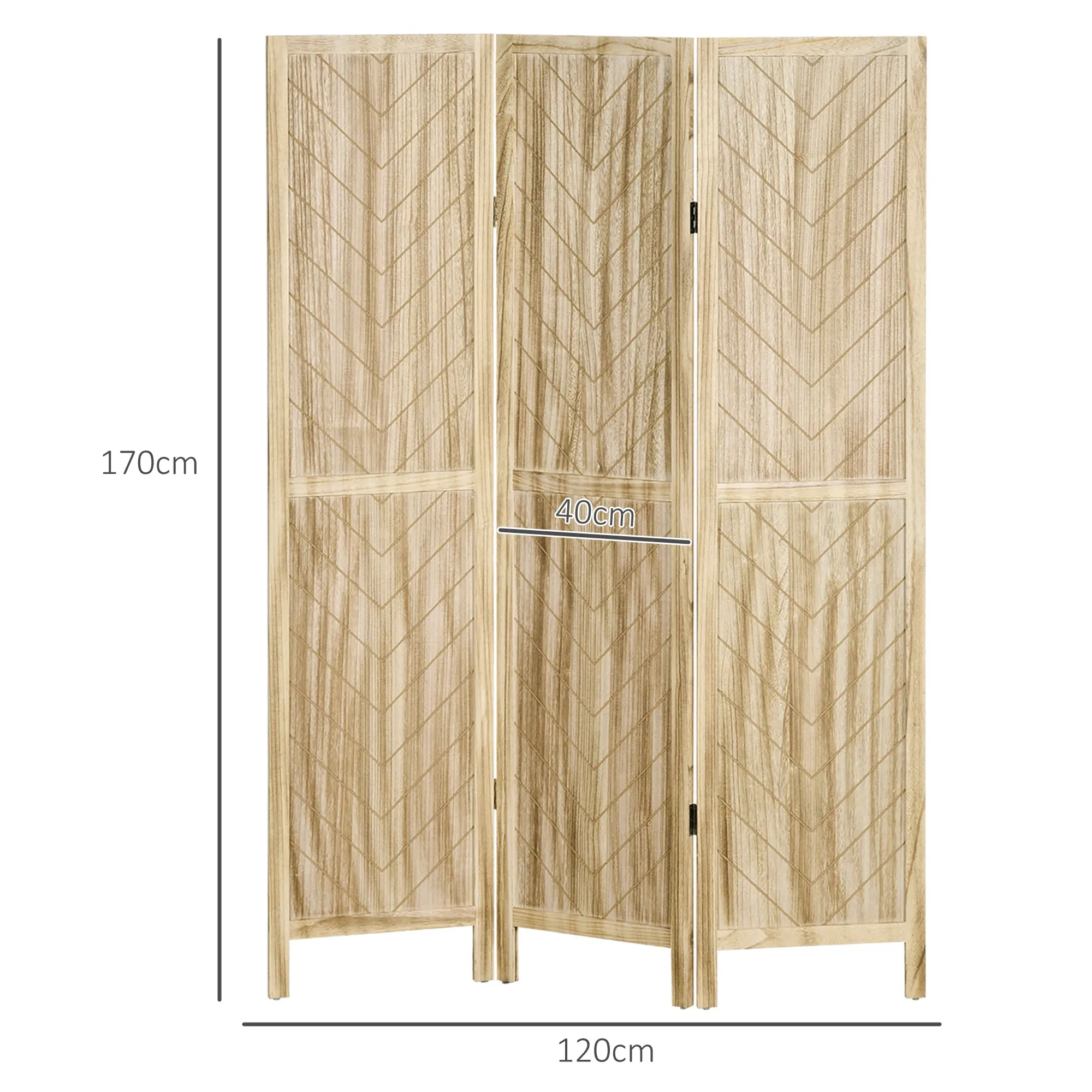 3-Panel Folding Herringbone Wooden Indoor Screen, 120x1.6x170cm - Image 3