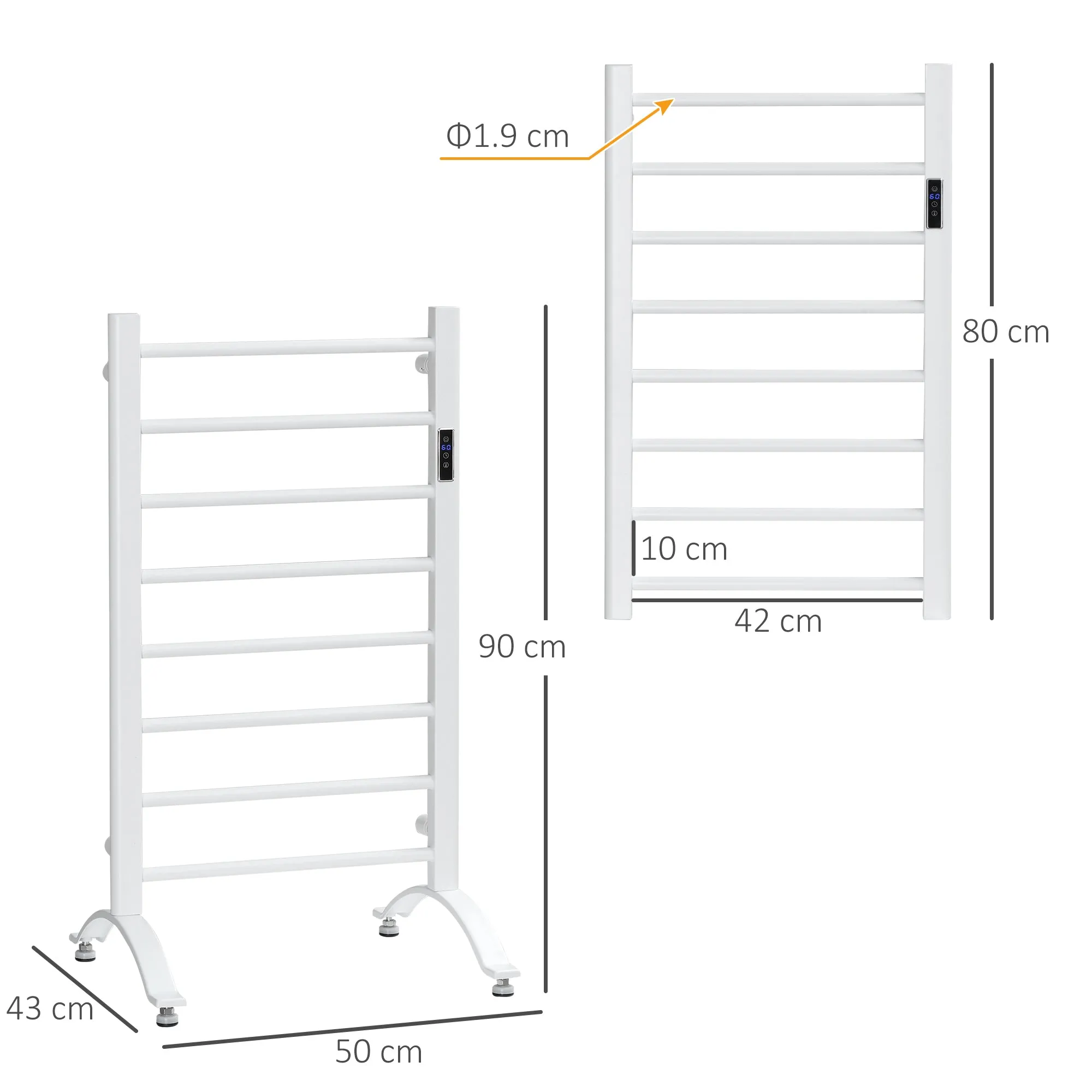 Electric Towel Warmer 8 Bar with Timer and Temperature Control, 50x45x80 cm, White - Image 3