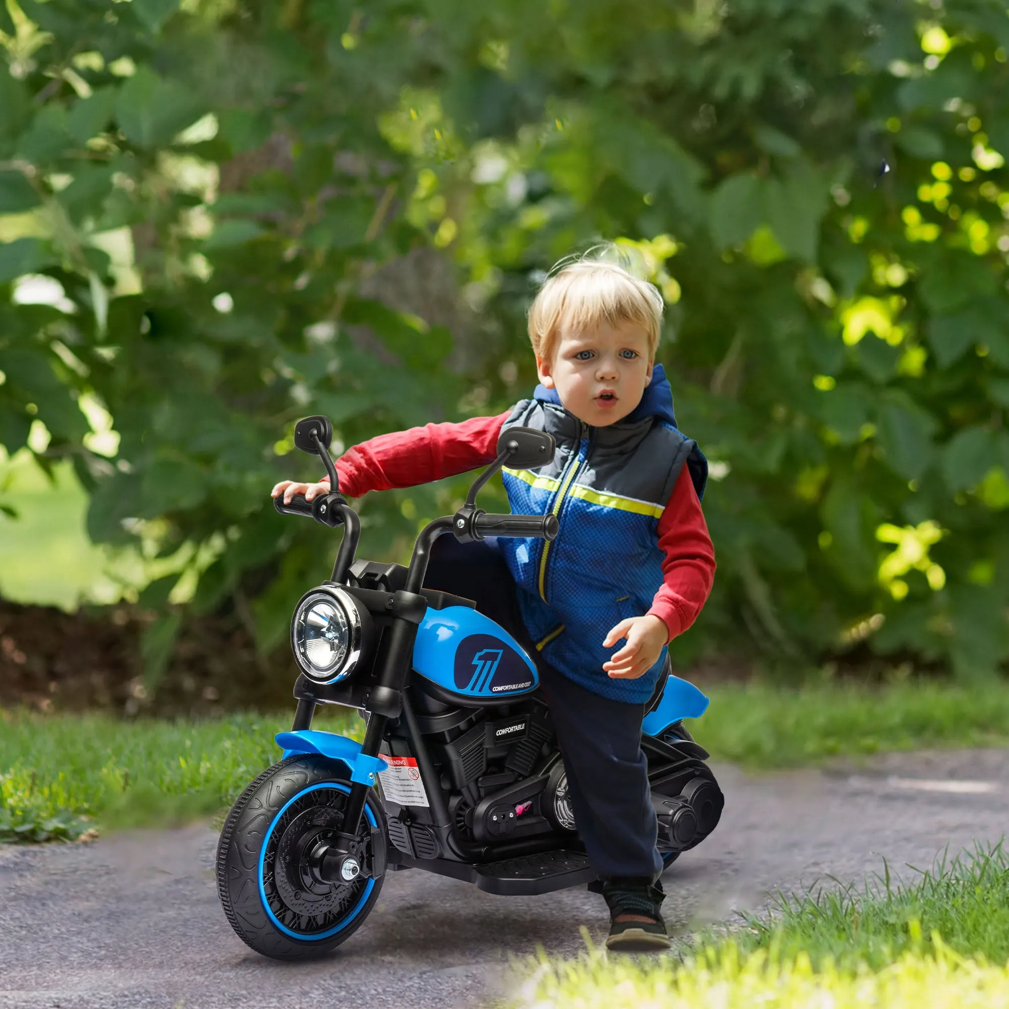 Electric Motorcycle for Children 18-36 Months in PP and Metal with Wheels and Light, 76x42x57 cm, Blue and Black - Image 2