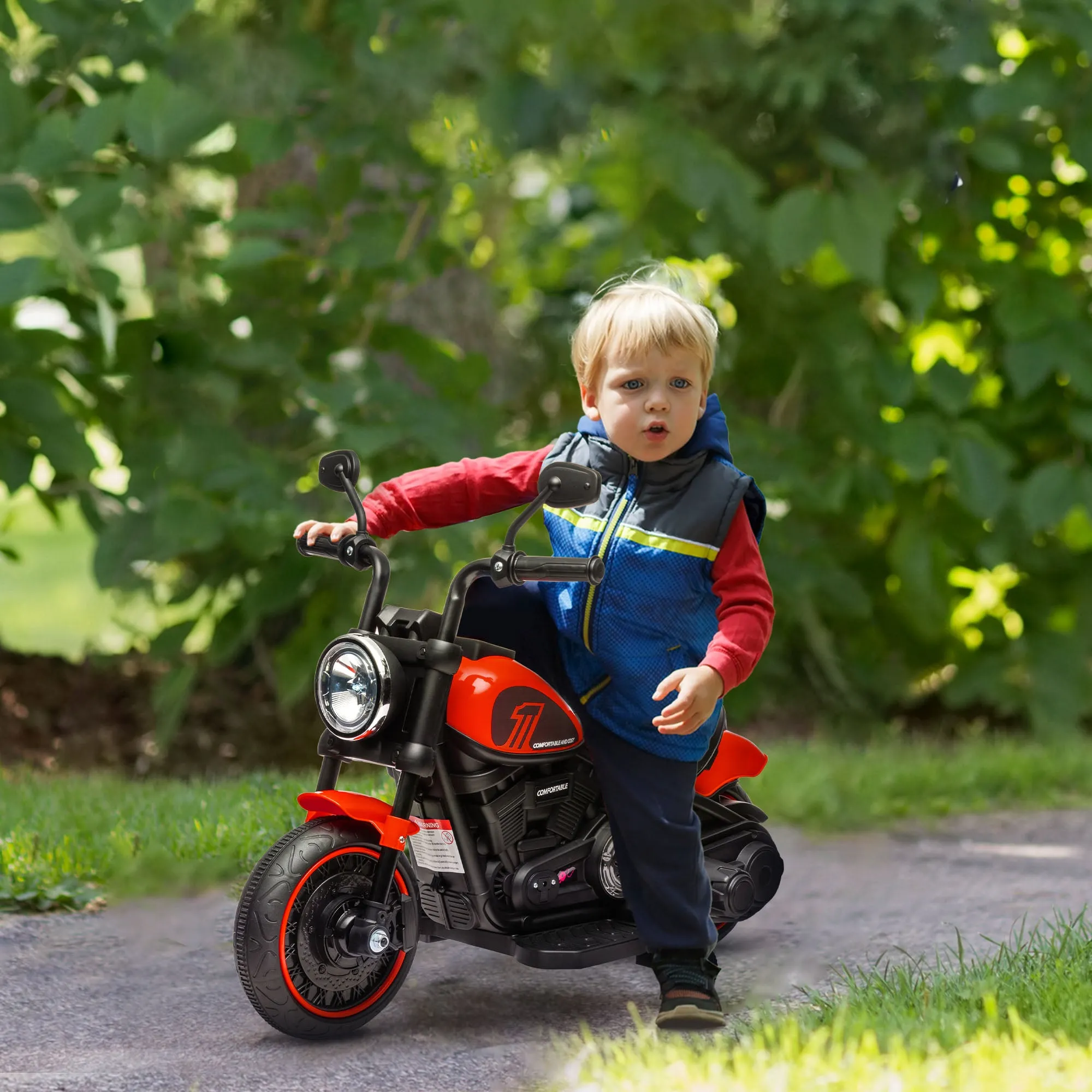 Electric Motorcycle for Children 18-36 Months with Wheels and Light, 76x42x57 cm, Red and Black - Image 2